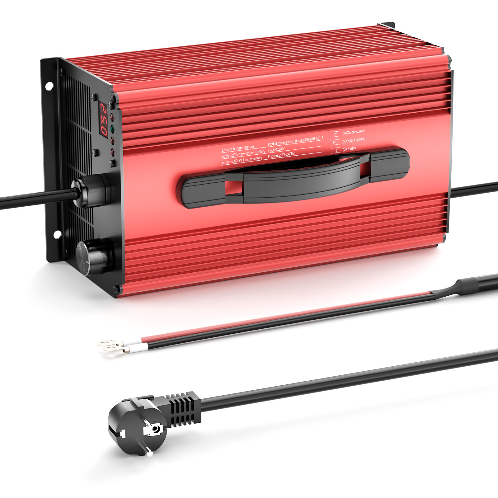 NOEIFEVO 67.2V 25A litiumbatteriladdare för 59.2V (60V) 16S litium-Li-jon-Lipo-batteri, LCD-display, justerbar ström, laddare för elcykel, scooter, elmotorcykel