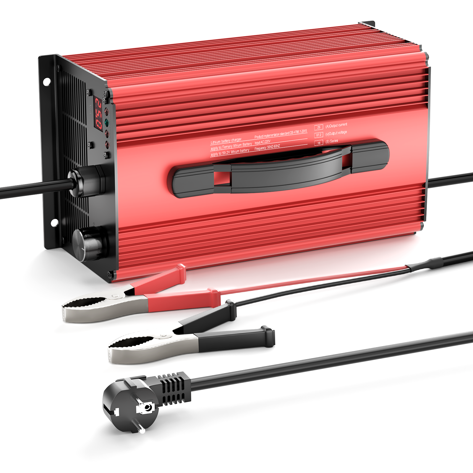 NOEIFEVO 67.2V 25A litiumbatteriladdare för 59.2V (60V) 16S litium-Li-jon-Lipo-batteri, LCD-display, justerbar ström, laddare för elcykel, scooter, elmotorcykel