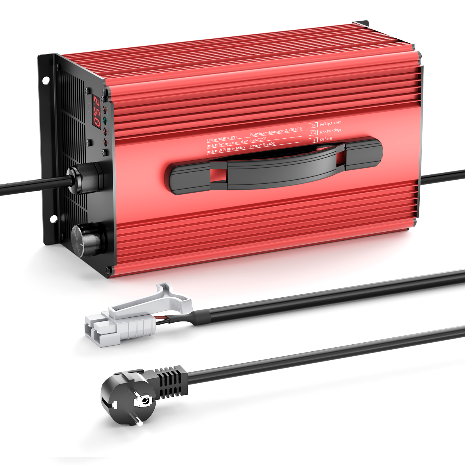 NOEIFEVO 67.2V 25A litiumbatteriladdare för 59.2V (60V) 16S litium-Li-jon-Lipo-batteri, LCD-display, justerbar ström, laddare för elcykel, scooter, elmotorcykel