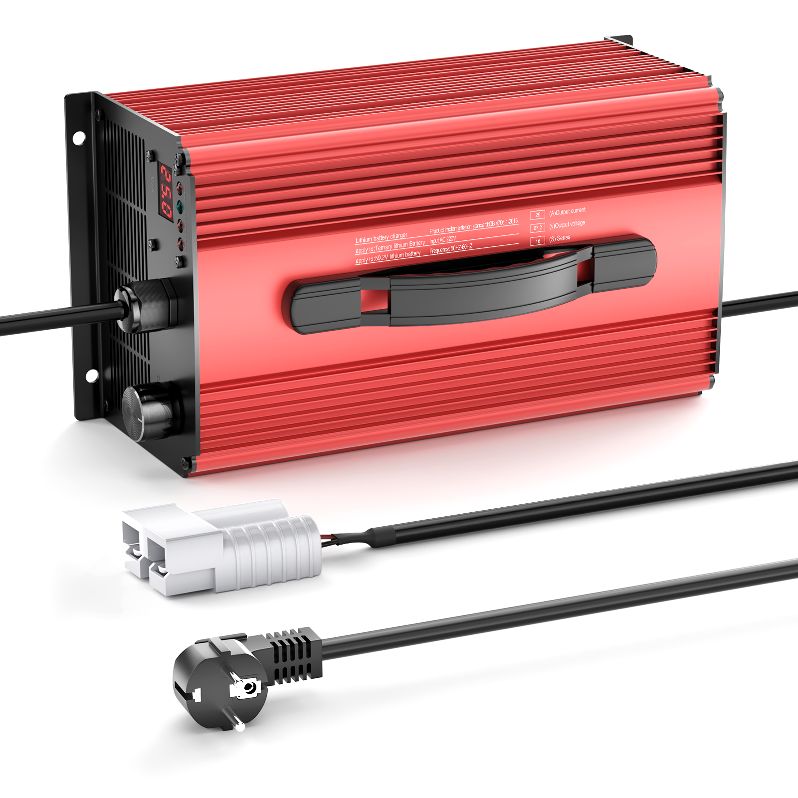 NOEIFEVO 67.2V 25A litiumbatteriladdare för 59.2V (60V) 16S litium-Li-jon-Lipo-batteri, LCD-display, justerbar ström, laddare för elcykel, scooter, elmotorcykel
