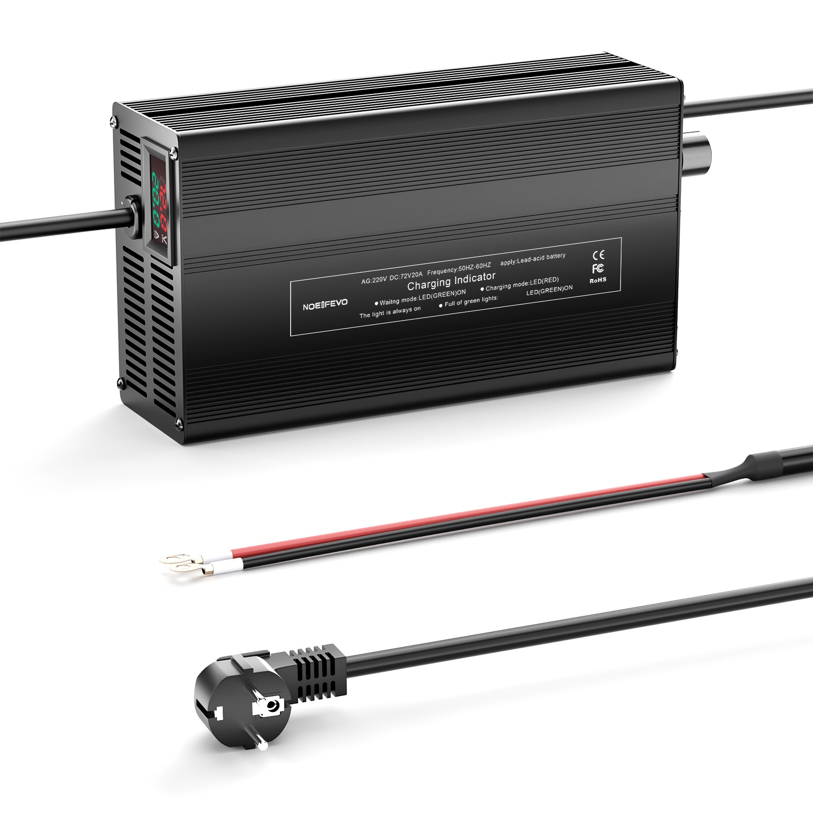 NOEIFEVO 72V 1A-20A Strøm Justerbart Batterioplader til Blysyre Batterier, AGM, Gel, Golfvogn Batterioplader, LED-Display