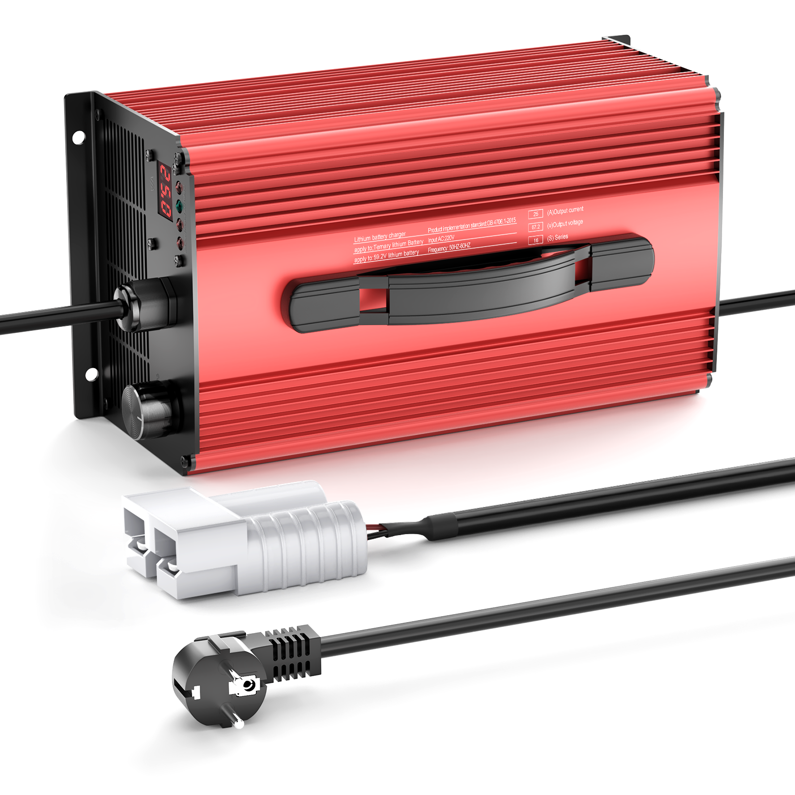 NOEIFEVO 67.2V 25A litiumbatteriladdare för 59.2V (60V) 16S litium-Li-jon-Lipo-batteri, LCD-display, justerbar ström, laddare för elcykel, scooter, elmotorcykel