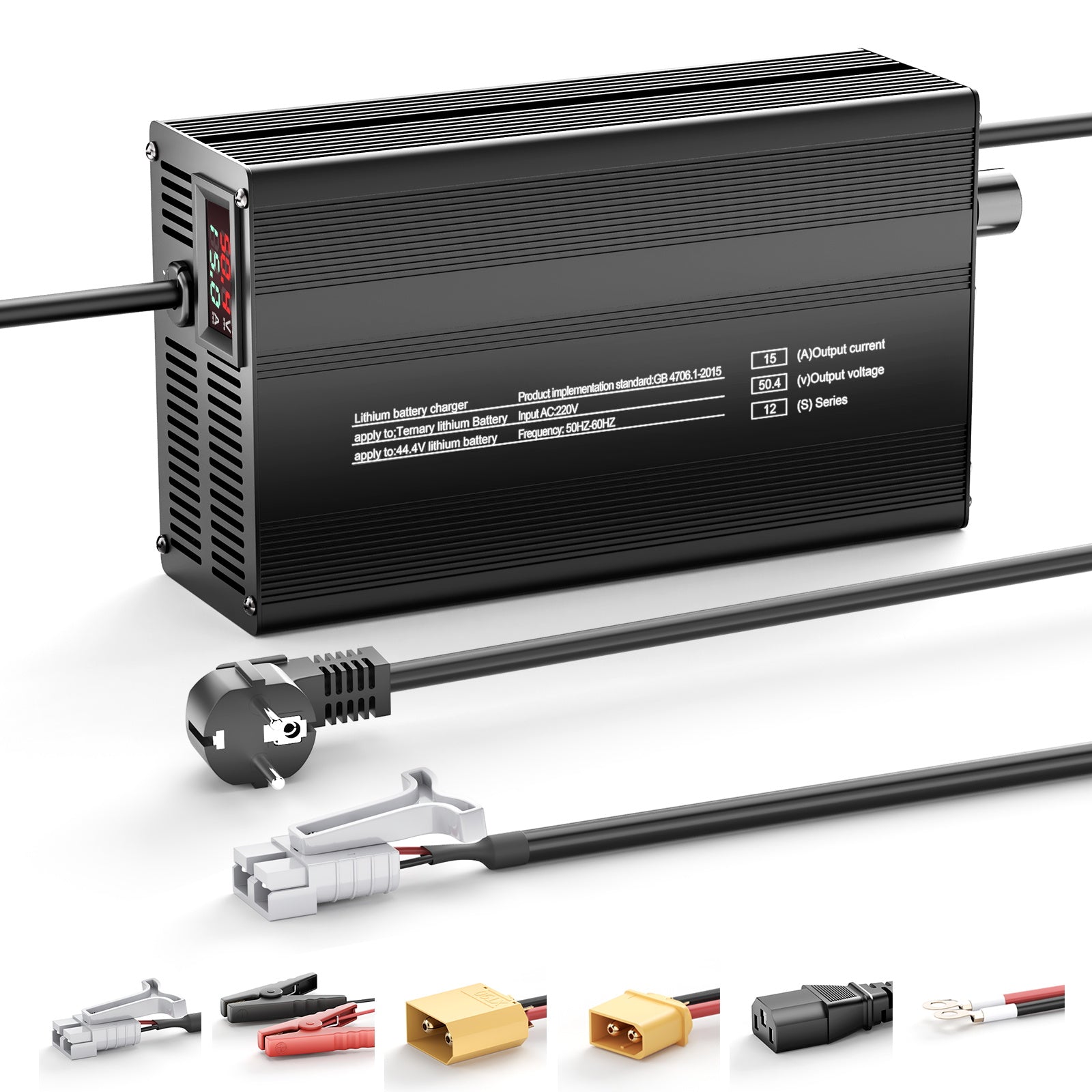 NOEIFEVO 44.4V 12S Lithium-Batterieladegerät, Ausgangsspannung 50.4V, Stromeinstellung 1–15A, langsames Laden und schnelles Laden (MLC1300)