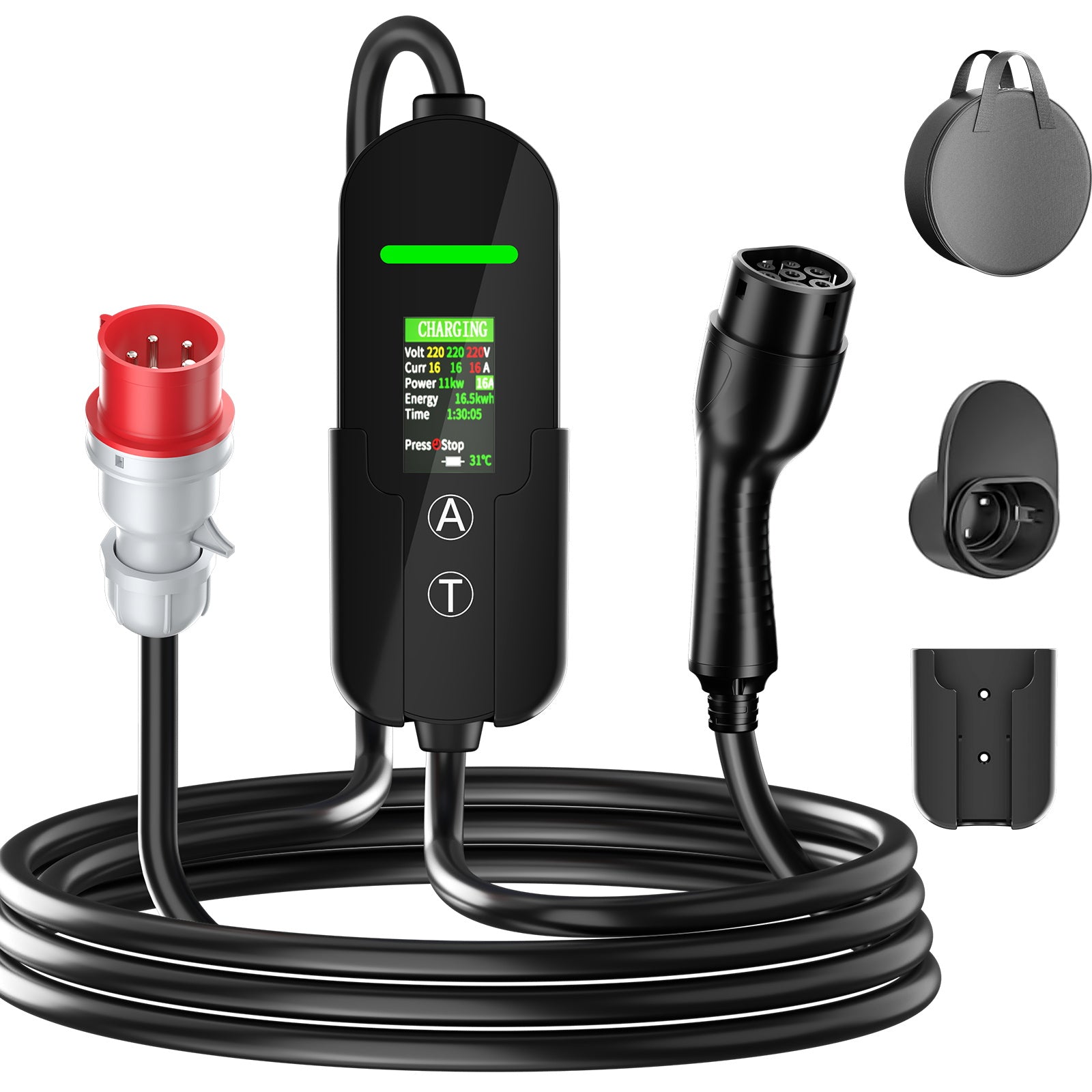 NOEIFEVO Typ2 Mobile Wallbox/Ladestation 11 kW 3-Phasen, 6-16 A Einstellbarer Ladestrom, 1-12 Stunden Verzögerungs-Ladung, CEE 16A auf Typ2 Tragbarer EV-Ladegerät mit 5m Ladekabel, Für alle Typ2 EV & PHEV