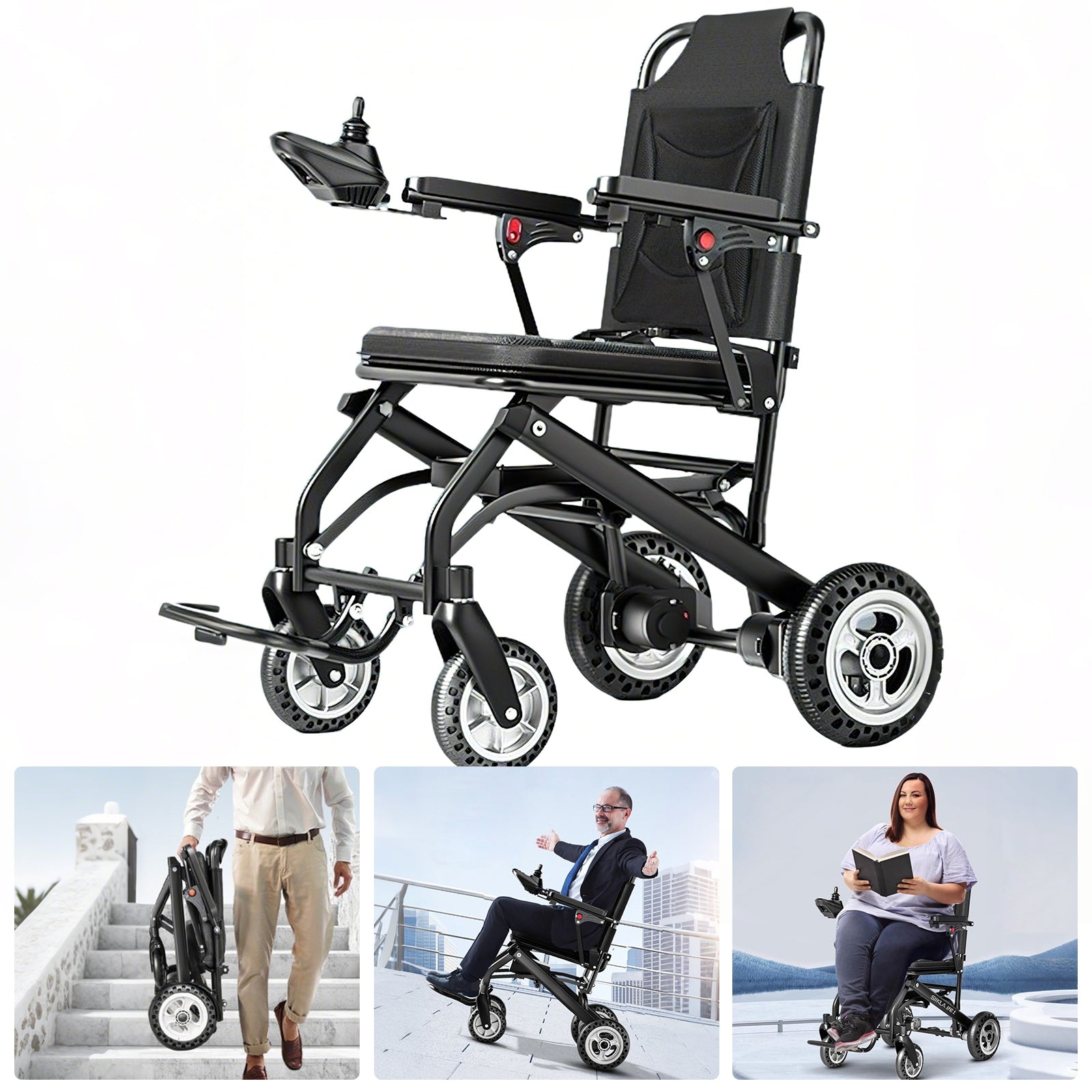 Elektrische rolstoel – 13.6kg, 300W motor, afneembare lithium-accu, elektromagnetische rem, 100kg draagvermogen, lichte elektrische opvouwbare rolstoel ideaal voor reizen & dagelijks gebruik