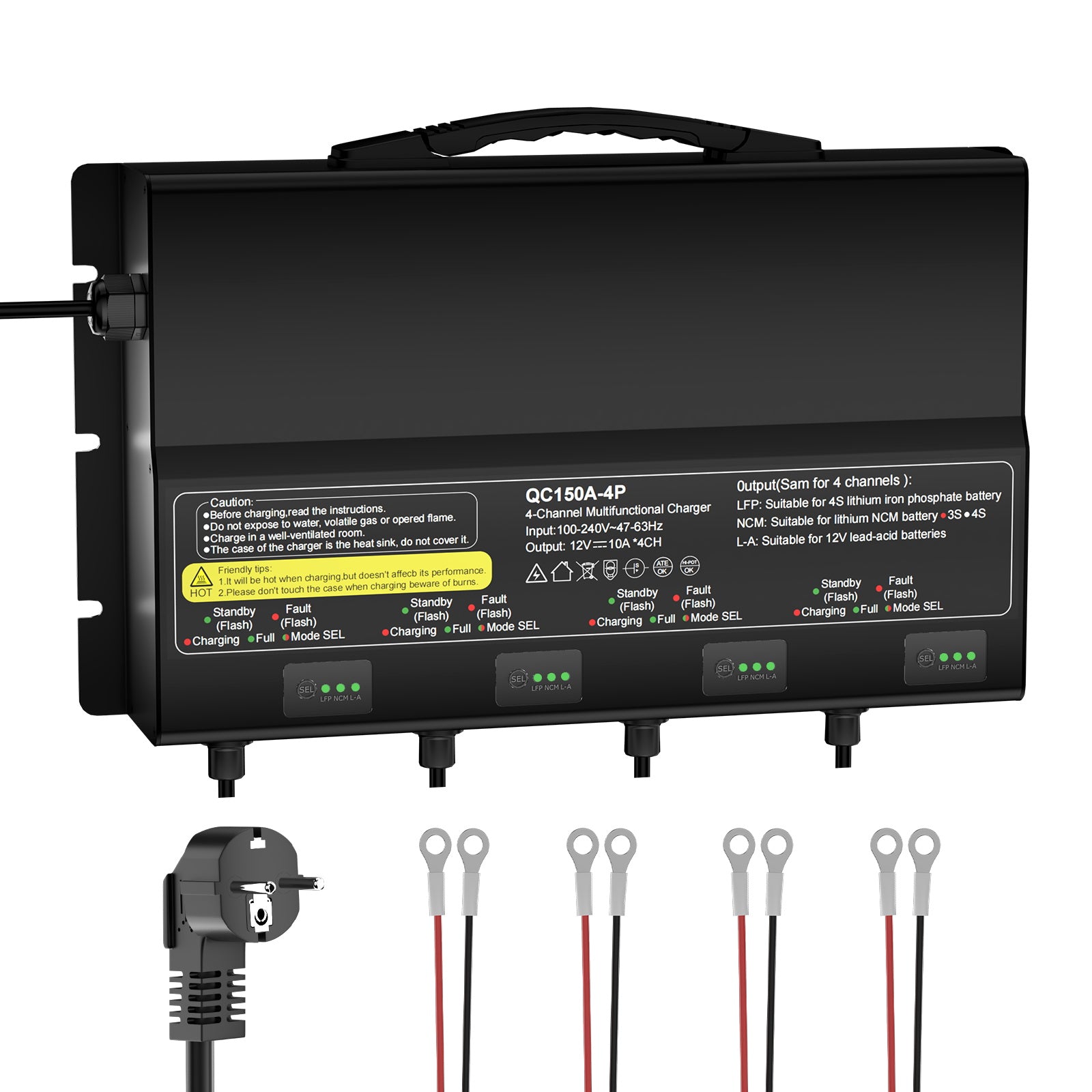 NOEIFEVO Universell batteriladdare 12V 40A 4-bankar (10A/bank), vattentät 12V LiFePO4 litium-blybatteriladdare för husbil, båt, motorcykel, gräsklippare, trollingmotor och blybatteri