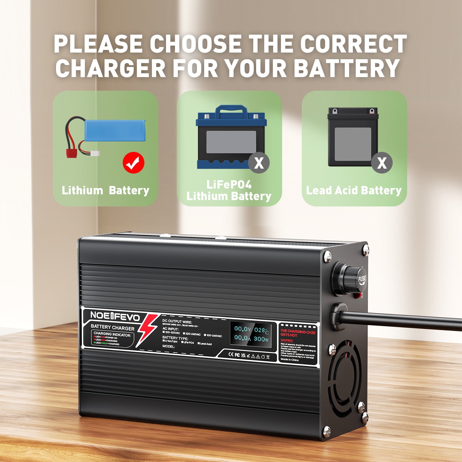 NOEIFEVO 37.8V 3A Lithium-oplader voor 9S 33.3V Li-Ion Lipo-batterijen, met LCD-scherm, koelfan, automatische uitschakeling