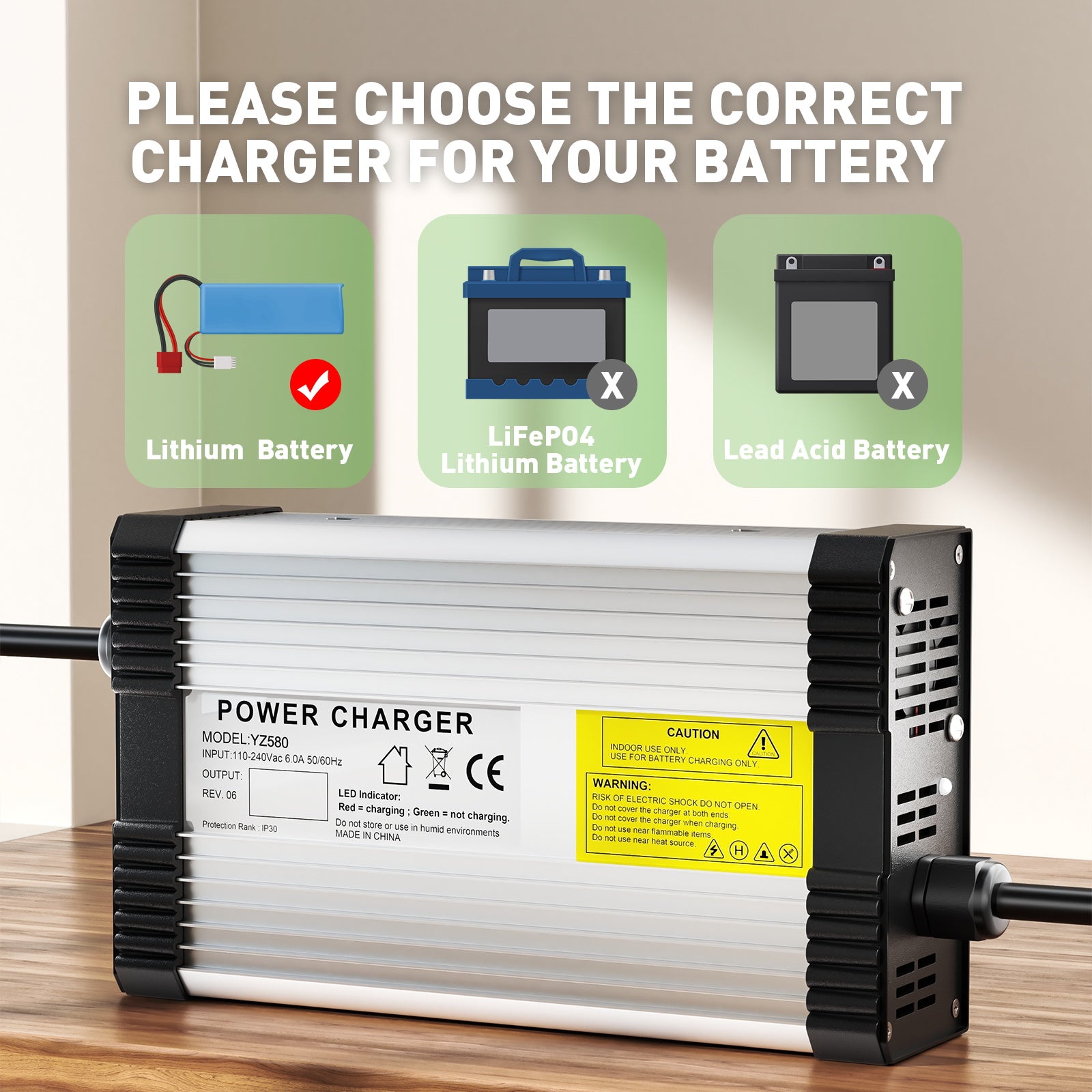 NOEIFEVO 58.4V 8A LiFePO4-batteriladdare för 48V 51.2V 16S LiFePO4-batteri, med kylfläkt, automatisk avstängning.