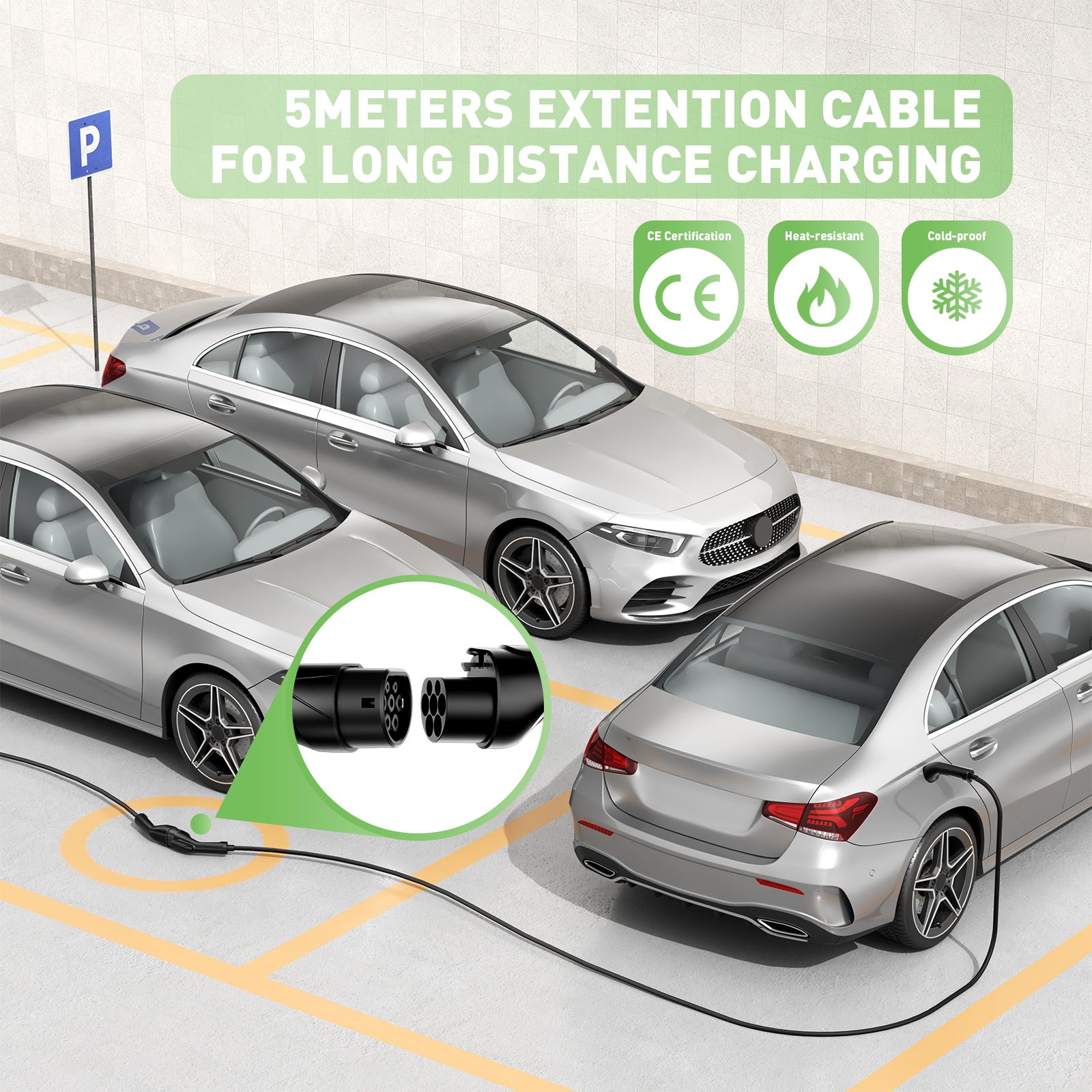 NOEIFEVO Type2 5m/10m EV cabo de extensão de carregamento para estação de carregamento/wallbox, 3,5KW/7KW/11KW/22KW