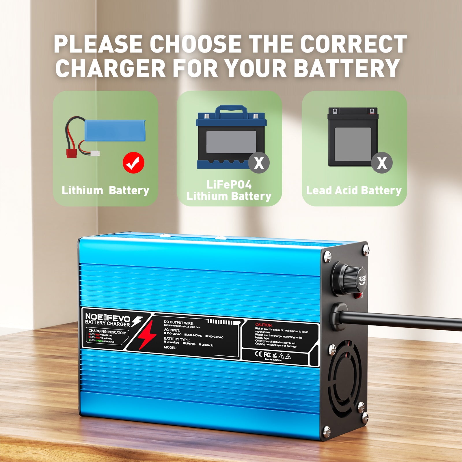 NOEIFEVO 29,2V 10A LiFePO4 Batteriladdare för 24V 25,6V 8S LiFePO4-batteri, automatisk avstängning, aluminiumhölje, med fläkt