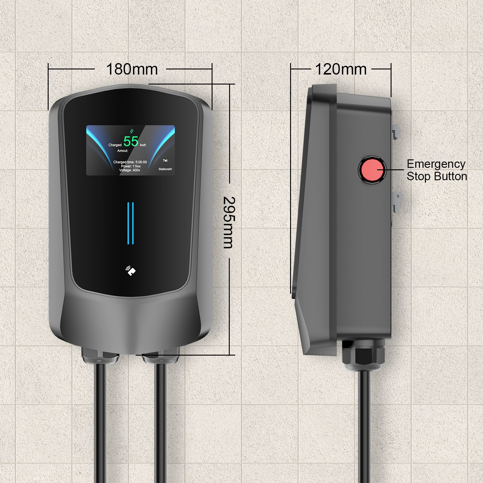 Noeifevo Q6 7KW 11KW 22KW EV estação de carregamento wallbox, cabo de carregamento rápido 5M à prova d'água, WiFi opcional
​