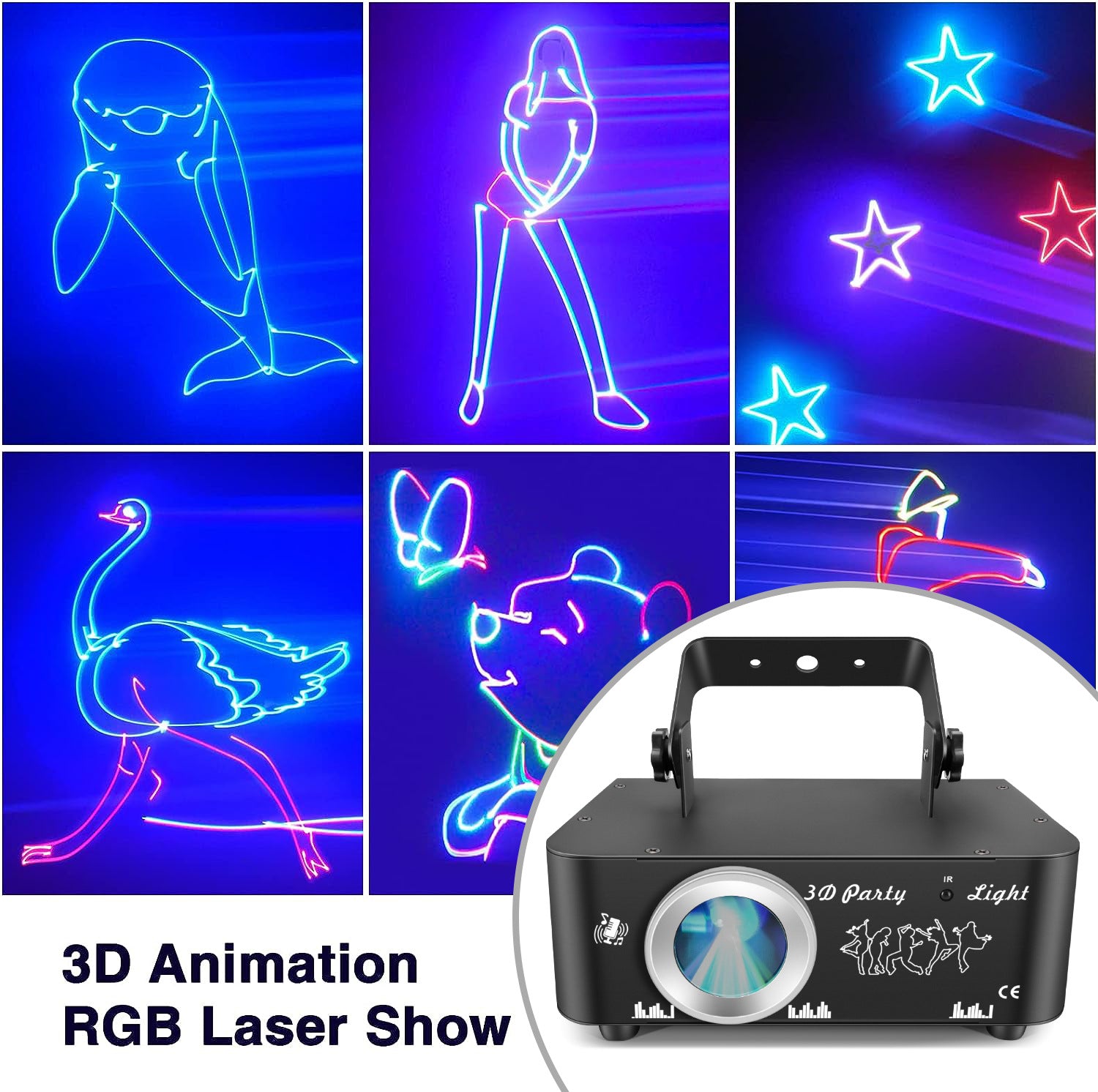 DJ Discolight-partylys, 3D RGB animations-diskolys med fjernbetjening, partylys med DMX, musikstyret beam-effekt scenelys til fest, festival, klub, scene, belysning, show
