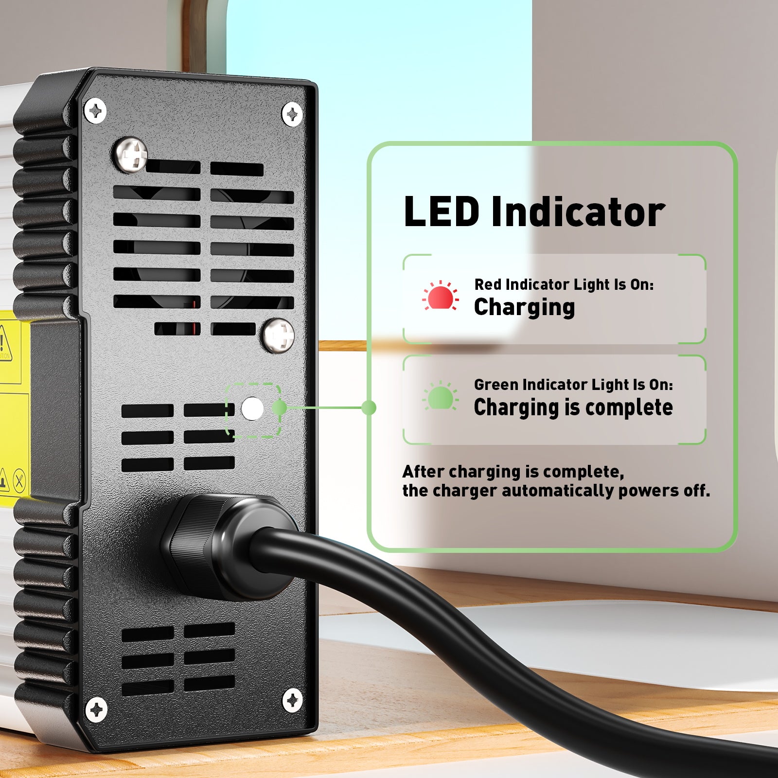 NOEIFEVO 100.8V 4.5A Lithium-Batterieladegerät für 24S 88.8V 90V Lithium  Batterie,mit Kühlventilator, automatische Abschaltung.