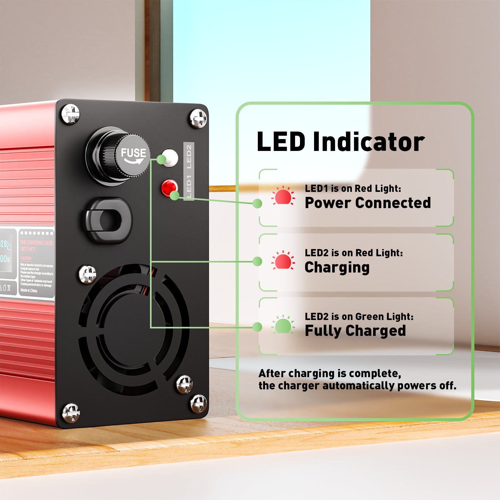 NOEIFEVO 25,2V 2A 3A 4A 5A lítiová nabíjačka pre batérie Li-Ion Lipo 6S 22,2V, s LCD displejom, chladiacim ventilátorom, automatickým vypnutím (ČERVENÁ)