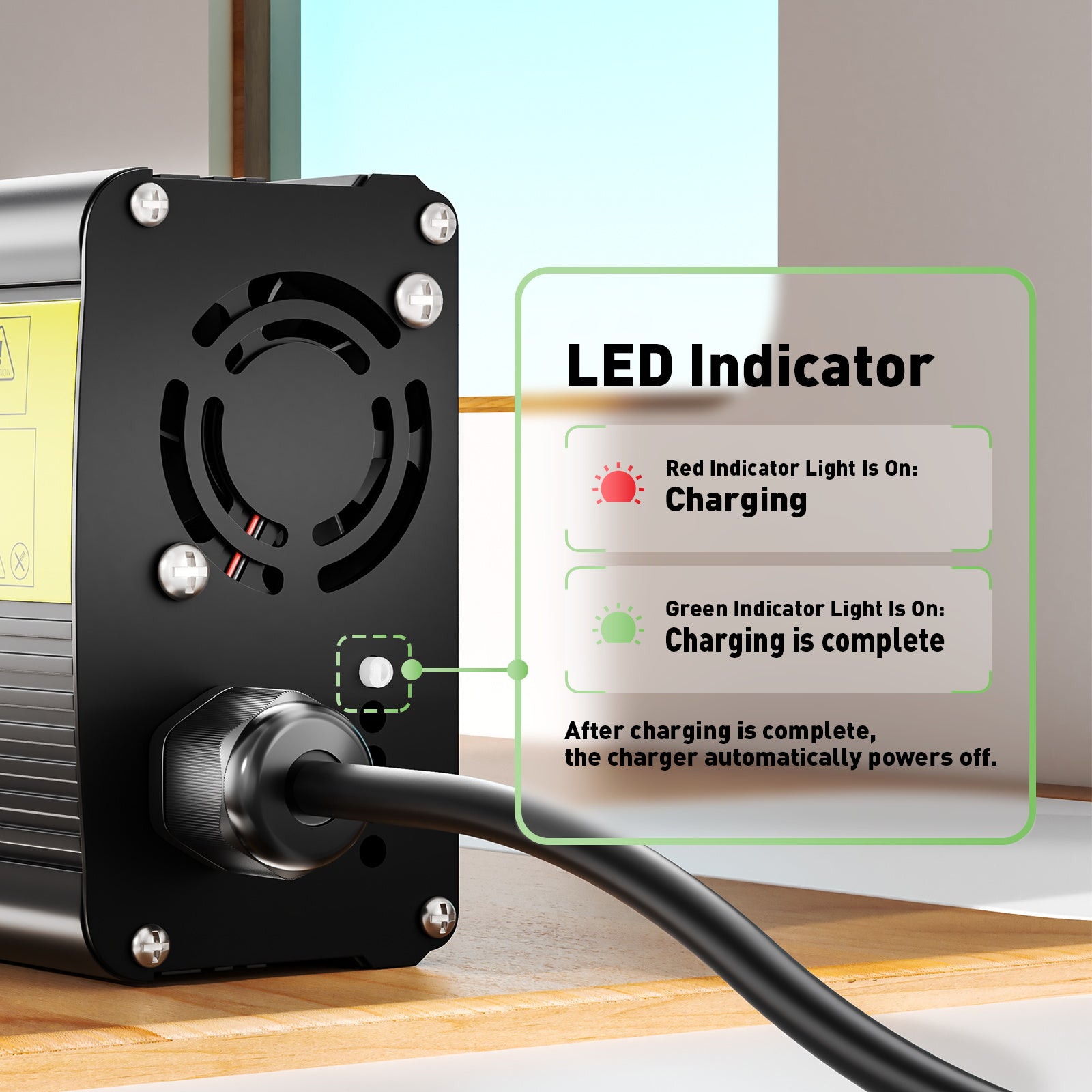 NOEIFEVO 8.4V 12A Litiumbatteriladdare för 7.4V 2S Litiumbatteri, E-cykel, rullande elektrisk enhet, motorcykelladdare.