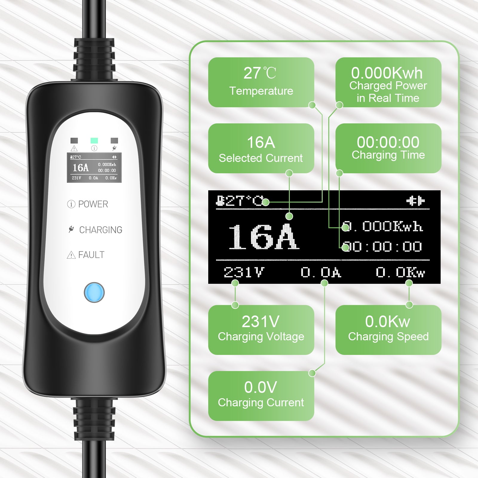 סוג נייד 2 3.6kW 16a מטען EV, Type1 כבל טעינה EV נייד 5 מטר עם Schuko