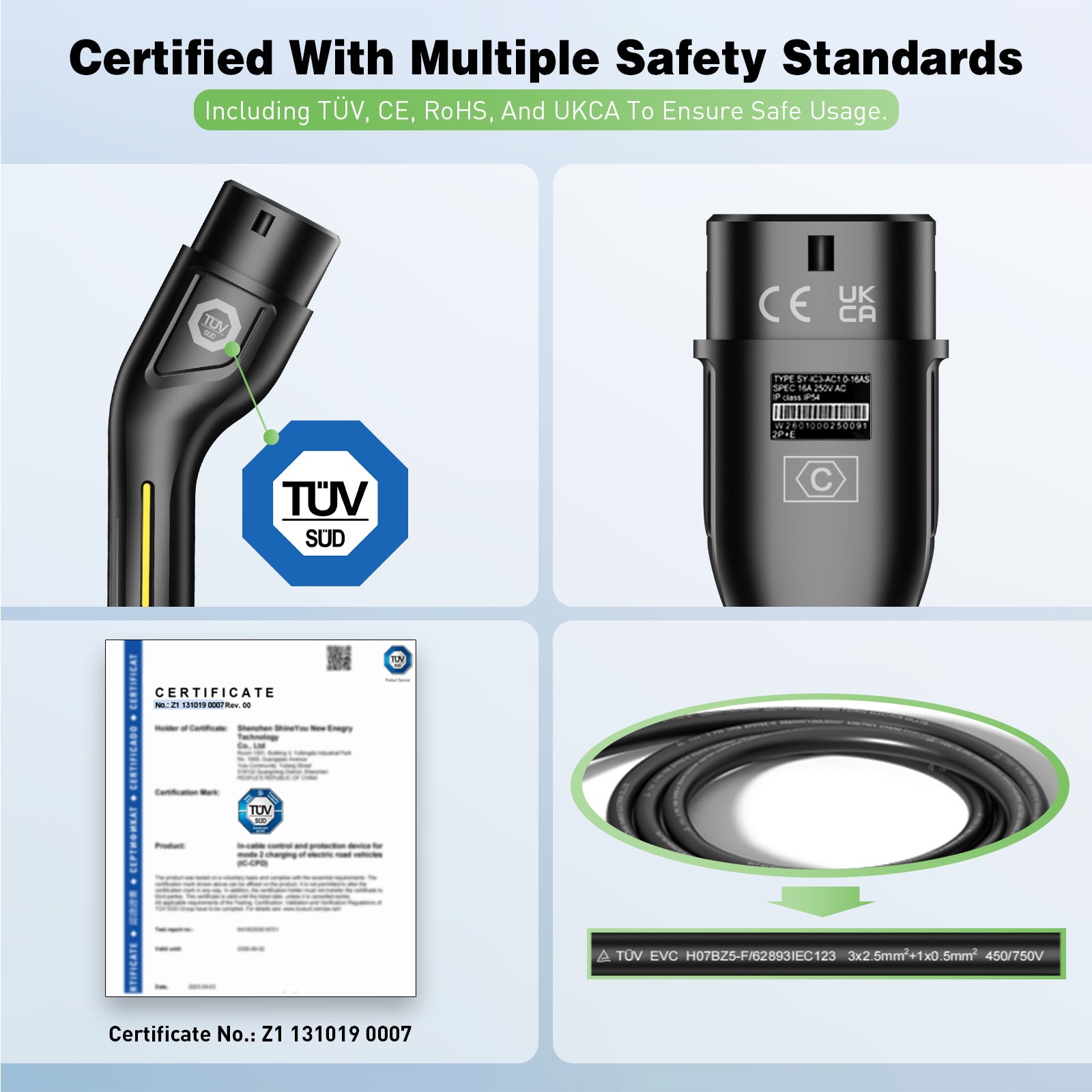 NOEIFEVO CY01 Type 2 laadkabel Schuko 220V, 3,7kW mobiele Wallbox met APP, 6-16A 1-fasige laadkabel e-auto voor alle EVs (IEC 62196-2) & PHEVS
