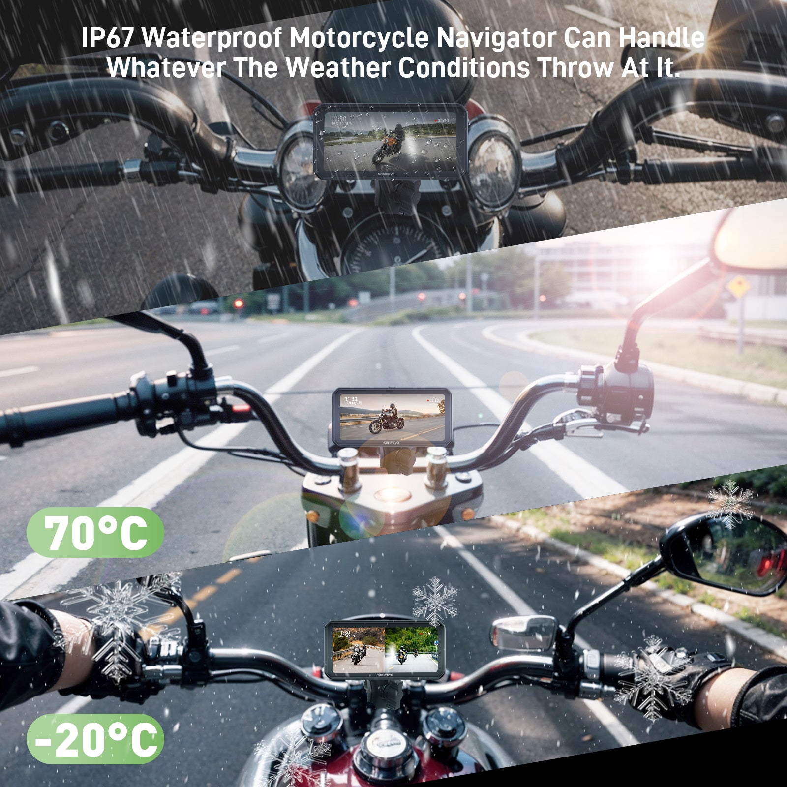 NOEIFEVO MT9B motocyklový Carplay displej s funkcí detekce mrtvého úhlu, bezdrátové CarPlay a Android Auto, přenosný vodotěsný 6,3palcový dotykový displej, vylepšený duální Bluetooth, navigace