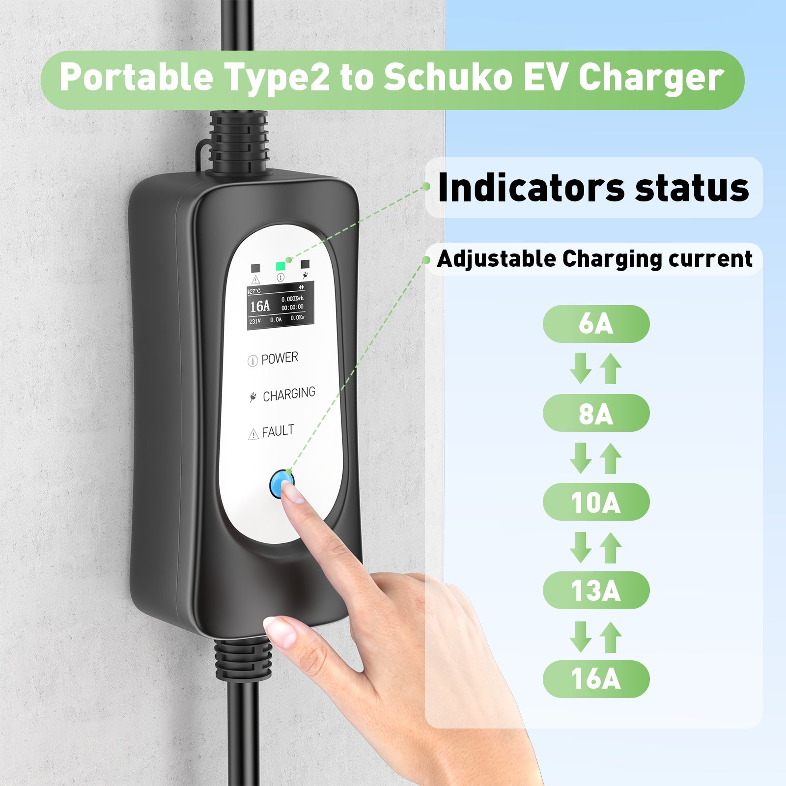 Caricabatterie portatile per veicoli elettrici Type2 3,6KW 16A, Type1 cavo di ricarica mobile per veicoli elettrici da 5 metri con connettore Schuko