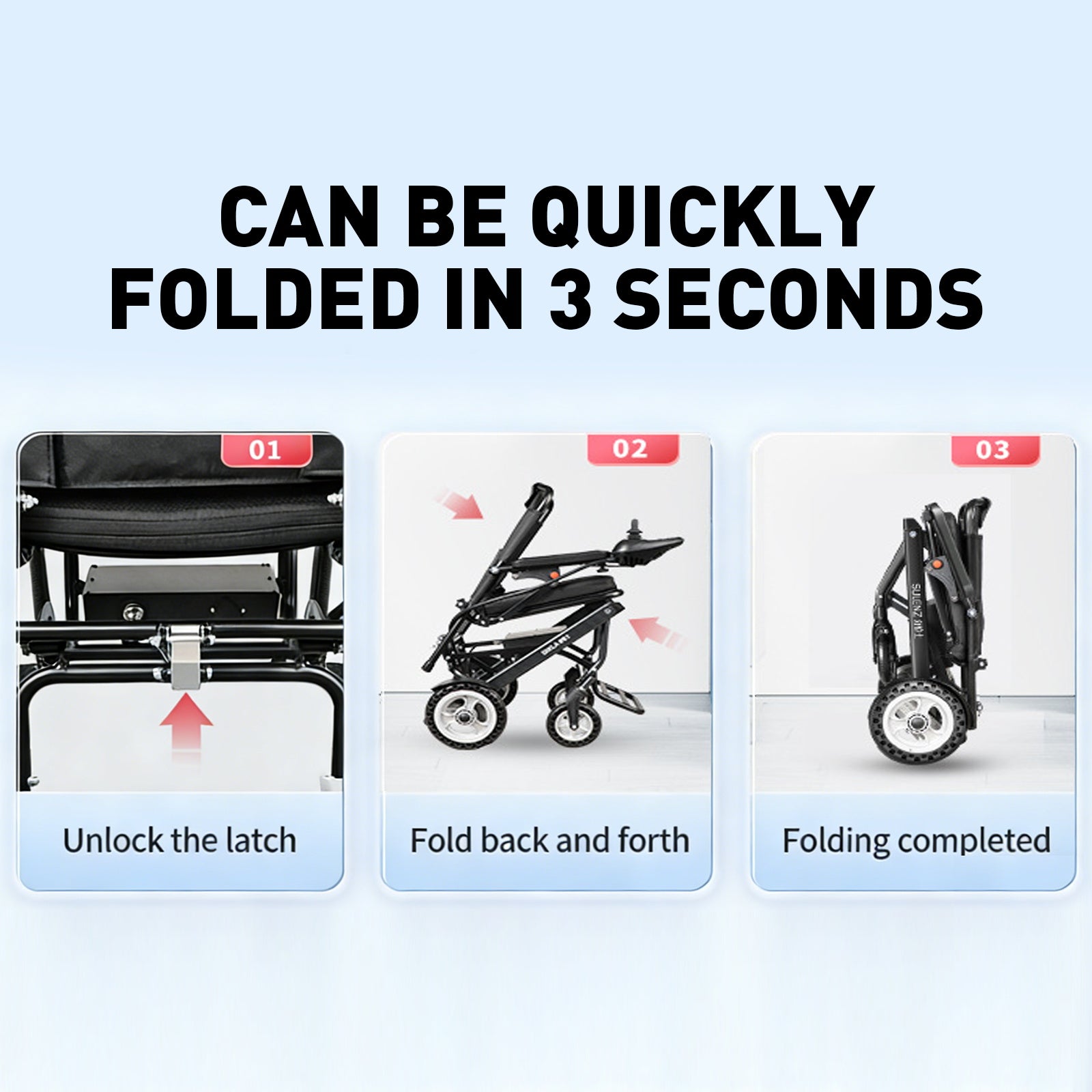 Elektrische rolstoel – 13.6kg, 300W motor, afneembare lithium-accu, elektromagnetische rem, 100kg draagvermogen, lichte elektrische opvouwbare rolstoel ideaal voor reizen & dagelijks gebruik