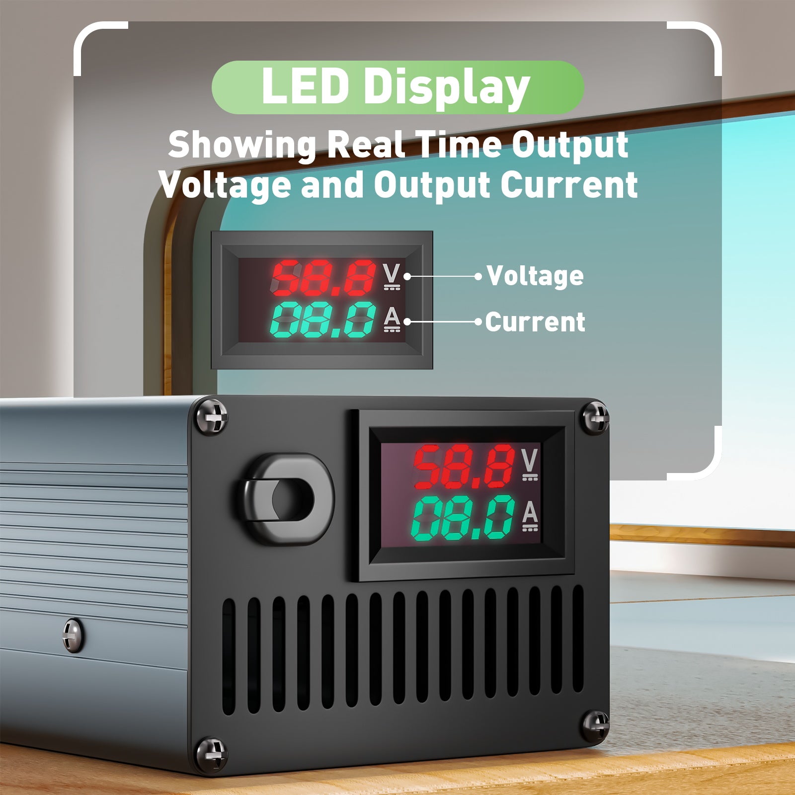 NOEIFEVO 58.8V 8A 14S Lithium-batterijlader voor 14S 51.8V Li-ion batterijen, stroominstelling 1-8A, langzaam laden en snel laden (MLC1300)