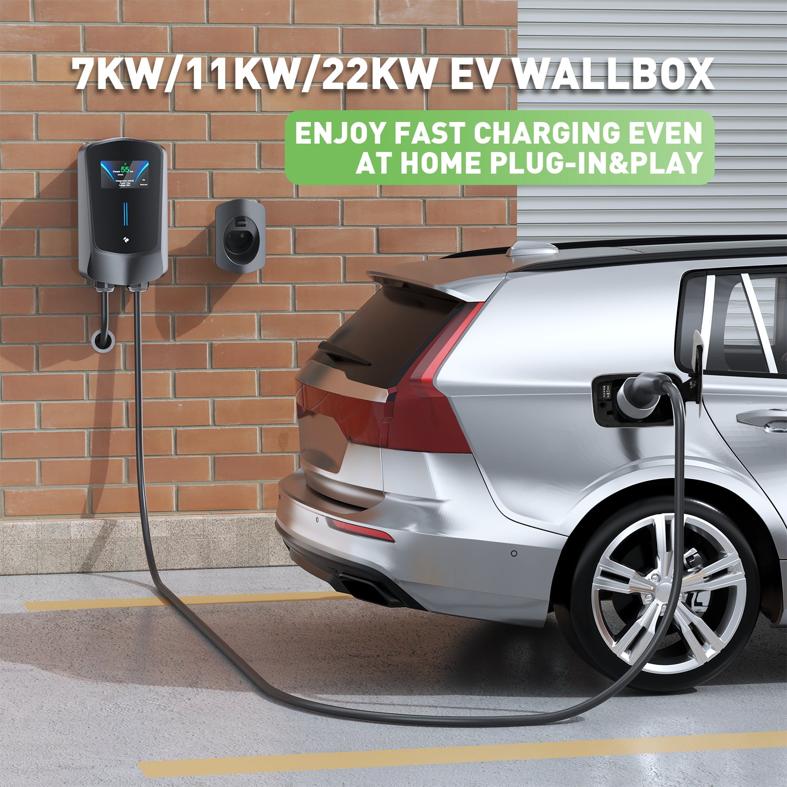 Noeifevo Q6 7KW 11KW 22KW EV Wallbox Ladestation, 5M Schnellladekabel wasserdicht, wlan wahlweise