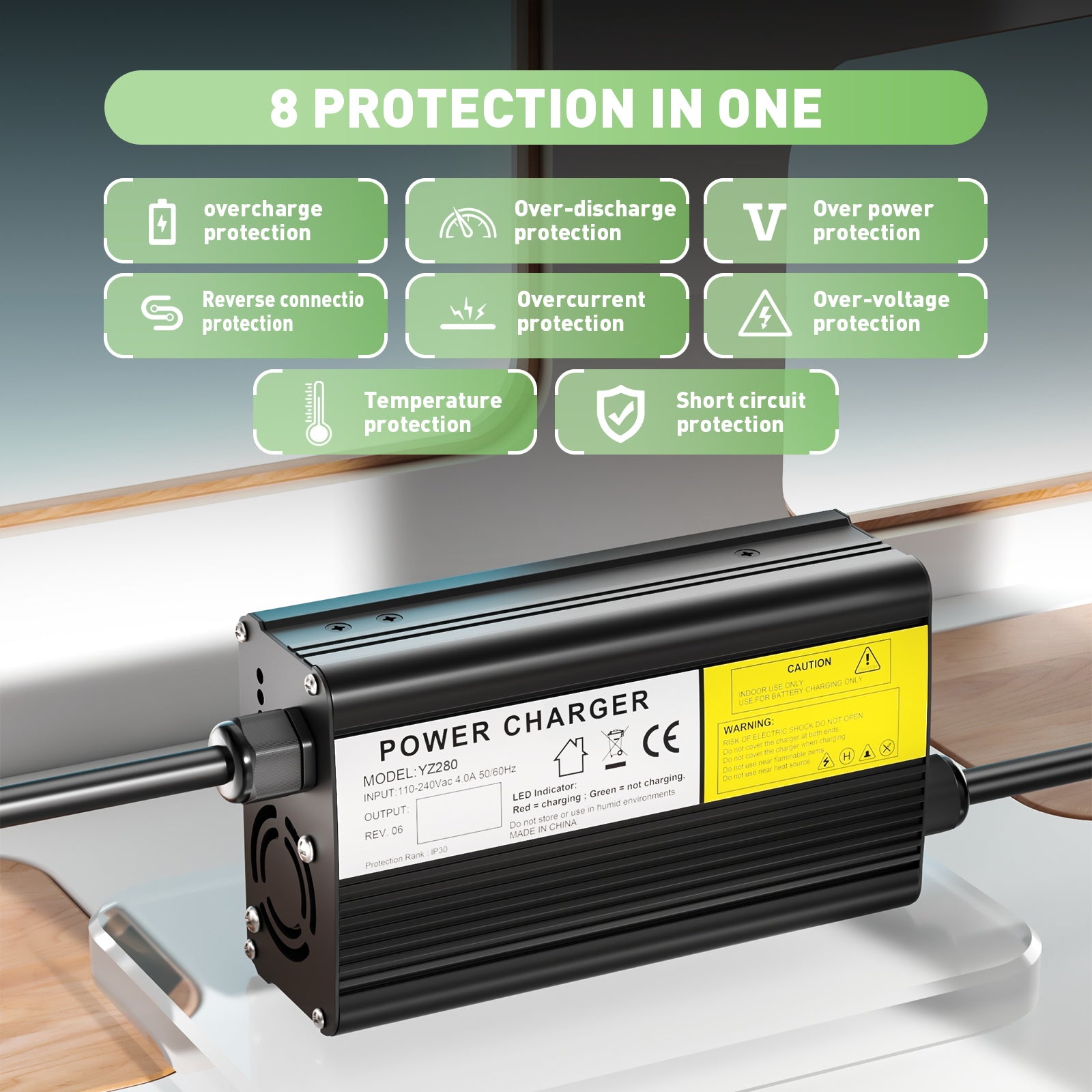 NOEIFEVO 29,2V 7A LiFePO4-batterijlader voor 24V 25,6V 8S LiFePO4-batterij, e-bike scooter elektrisch apparaat motorfietslader.