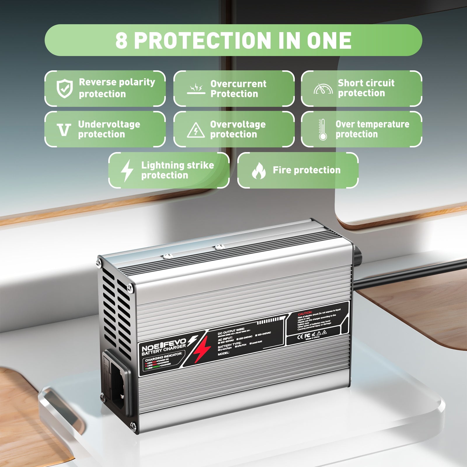 NOEIFEVO 50,4V2A 2.5A 3A Lithium-Oplader til 12S 44,4V Li-Ion Lipo-batterier, med køleventilator og automatisk afbrydelse.