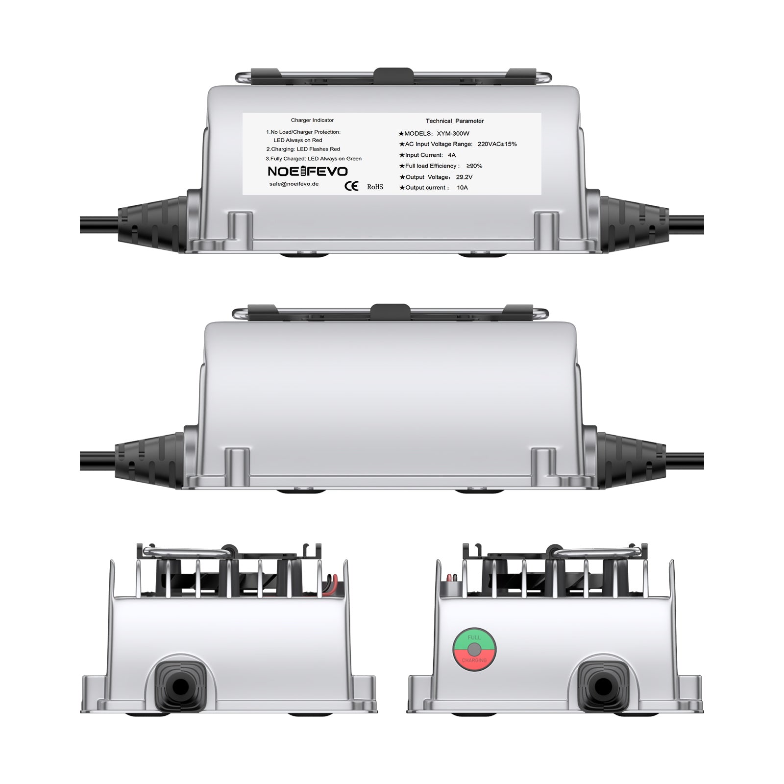 NOEIFEVO 29,2 V 10A waterdichte LiFePO4-batterijlader voor 25,6 V (24 V) 8S LiFePO4-batterij