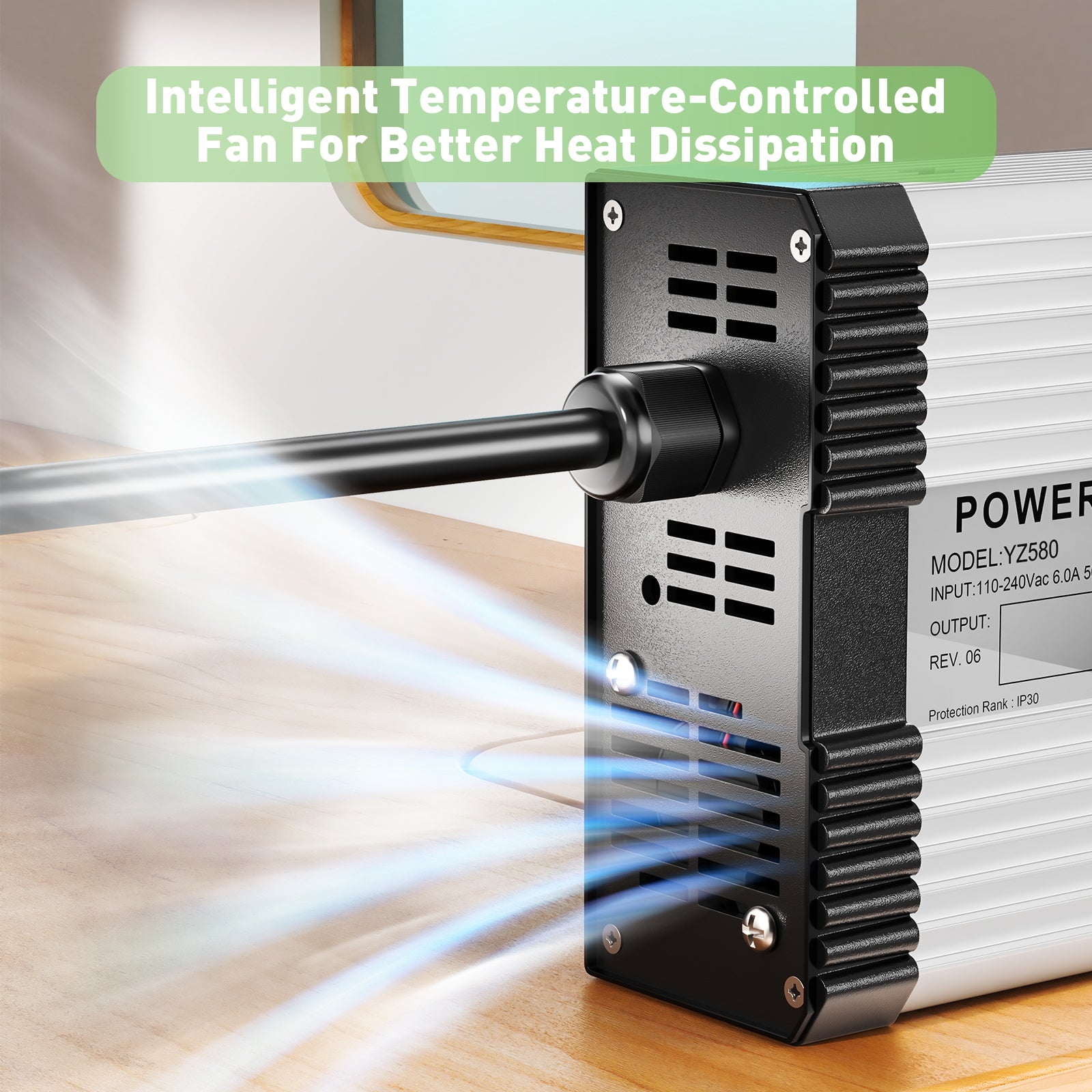 NOEIFEVO 43.8V 9A LiFePO4-batterilader til 36V 38.4V 12S LiFePO4-batteri, med kølevifte, automatisk slukning.