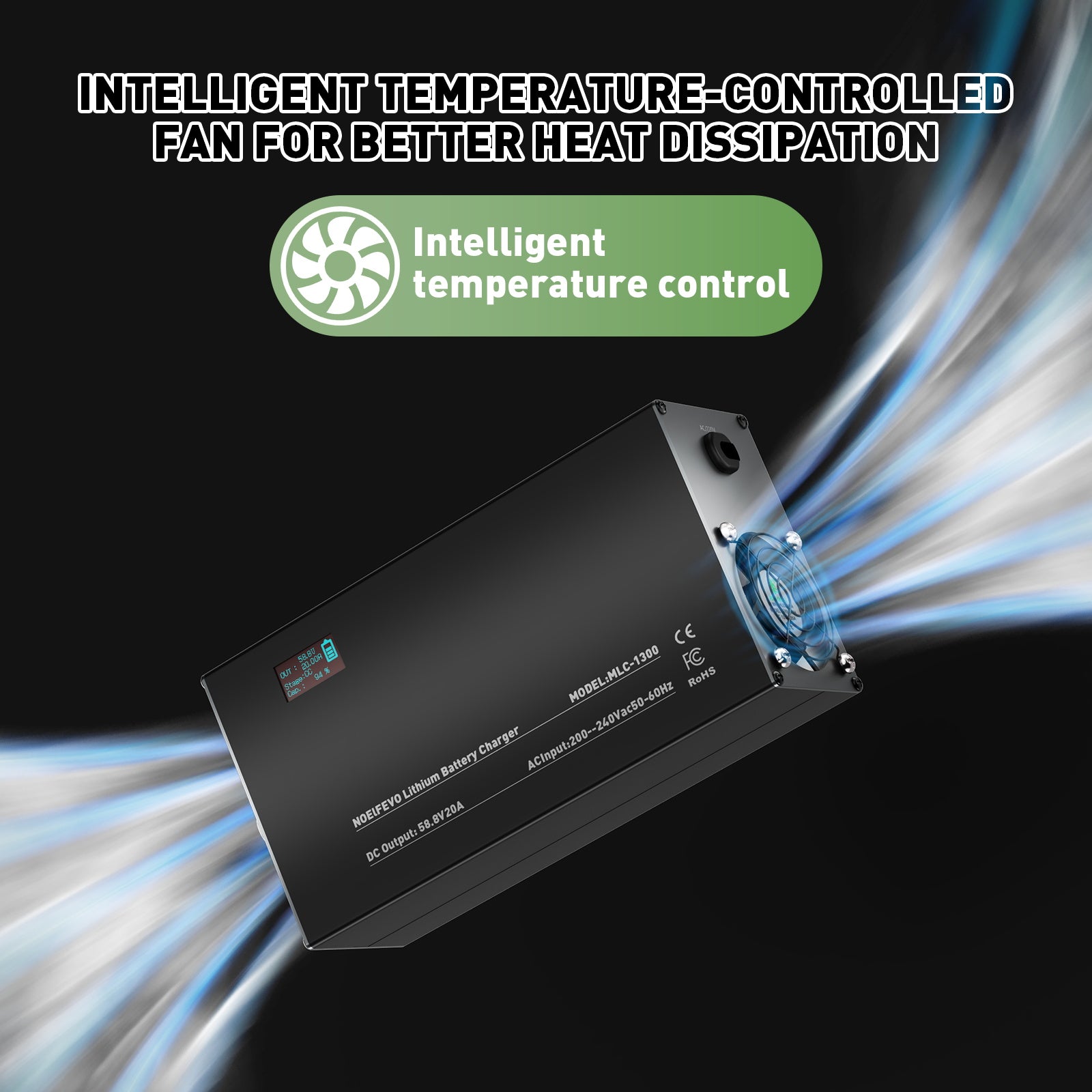 NOEIFEVO 58,8V 2-20A litiumbatterilader for 51,8V 52V 14S litium-lion-lipo-batteri, LCD-skjerm, justerbar strøm, lader for elsykkel, scooter, elektrisk motorsykkel