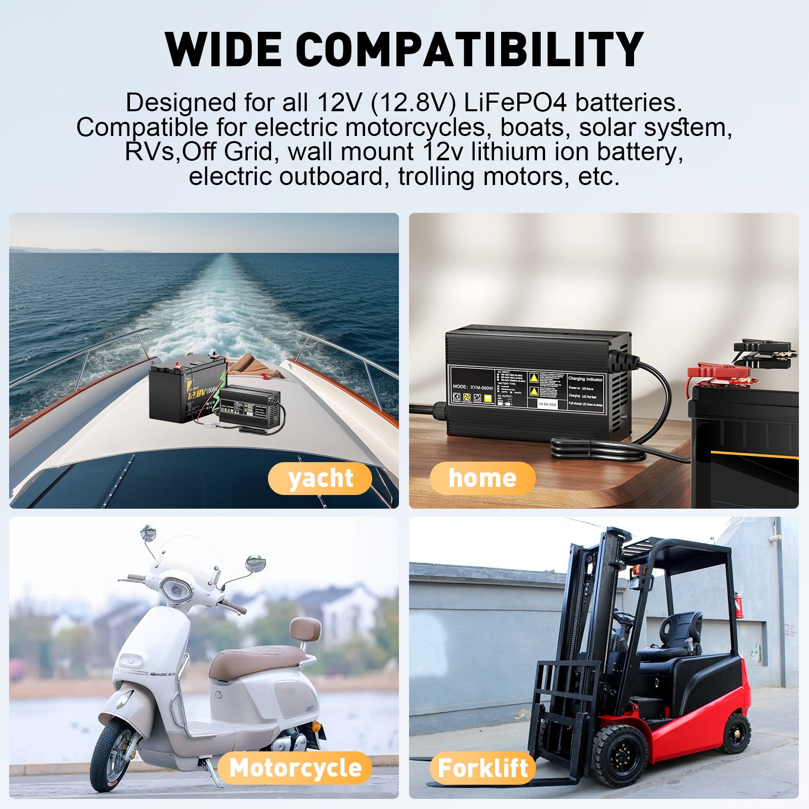 Noeifevo 14,6V 20A LiFePO4-akkulaturi 12V 12,8V LiFePO4-litiumakulle, 0V BMS-aktivointi, automaattinen sammutus, alumiiniseoskotelo