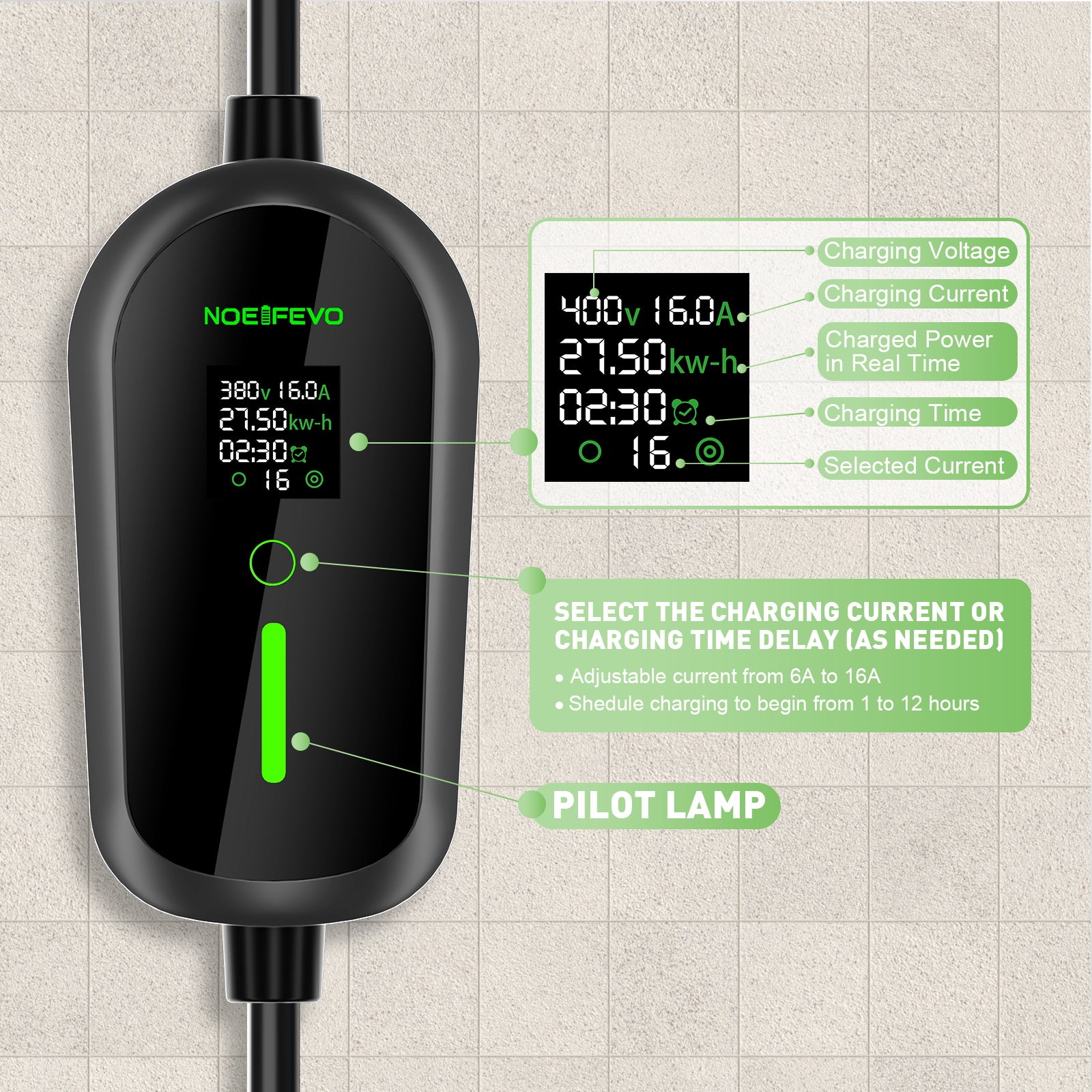 NOEIFEVO EV Wallbox 11kW mit App, Mobile Ladestation 3-Phasen 400V (6-16A einstellbar), Type 2 Ladekabel mit EU-Reiseadapter (CEE32/CEE16A/Schuko/Type2 Stecker), IP65 wasserdicht, RCD-Schutz, Tuya Smart APP.