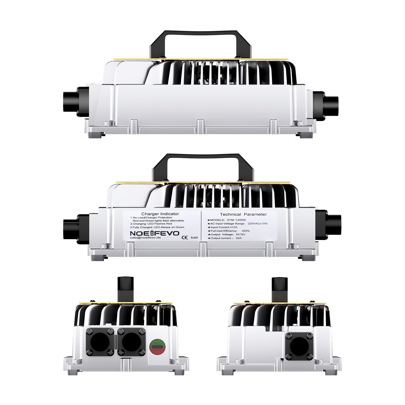 NOEIFEVO 54.75V 20A LiFePO4 batterijlader voor 48V 15S lithium-ionbatterij, waterdicht, 0V BMS-activering, automatische uitschakeling
​