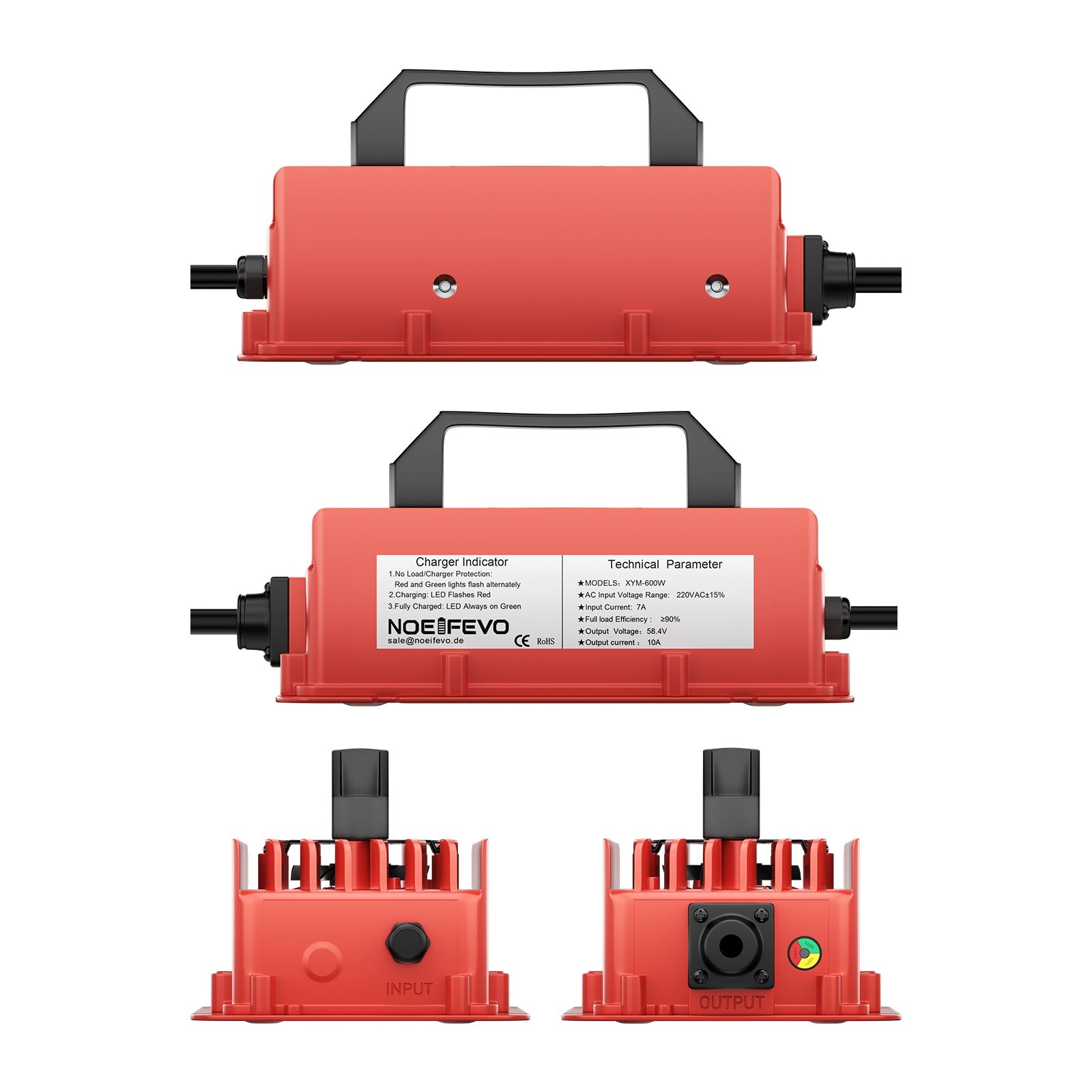 NOEIFEVO 58.4V 10A Lithium LiFePO4 batterijlader voor 51.2V (48V) 16S batterij, waterdicht, automatische uitschakeling met volledige bescherming
​