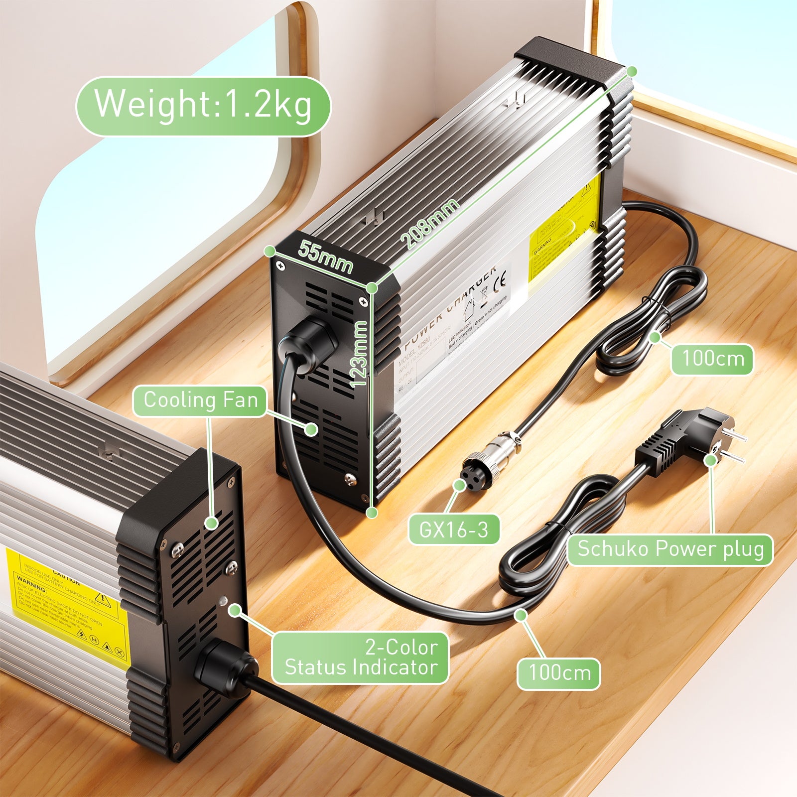 NOEIFEVO Caricabatterie Li-ion 33.6V 12A per batterie 8S 29.6V 30V, con ventola di raffreddamento e spegnimento automatico