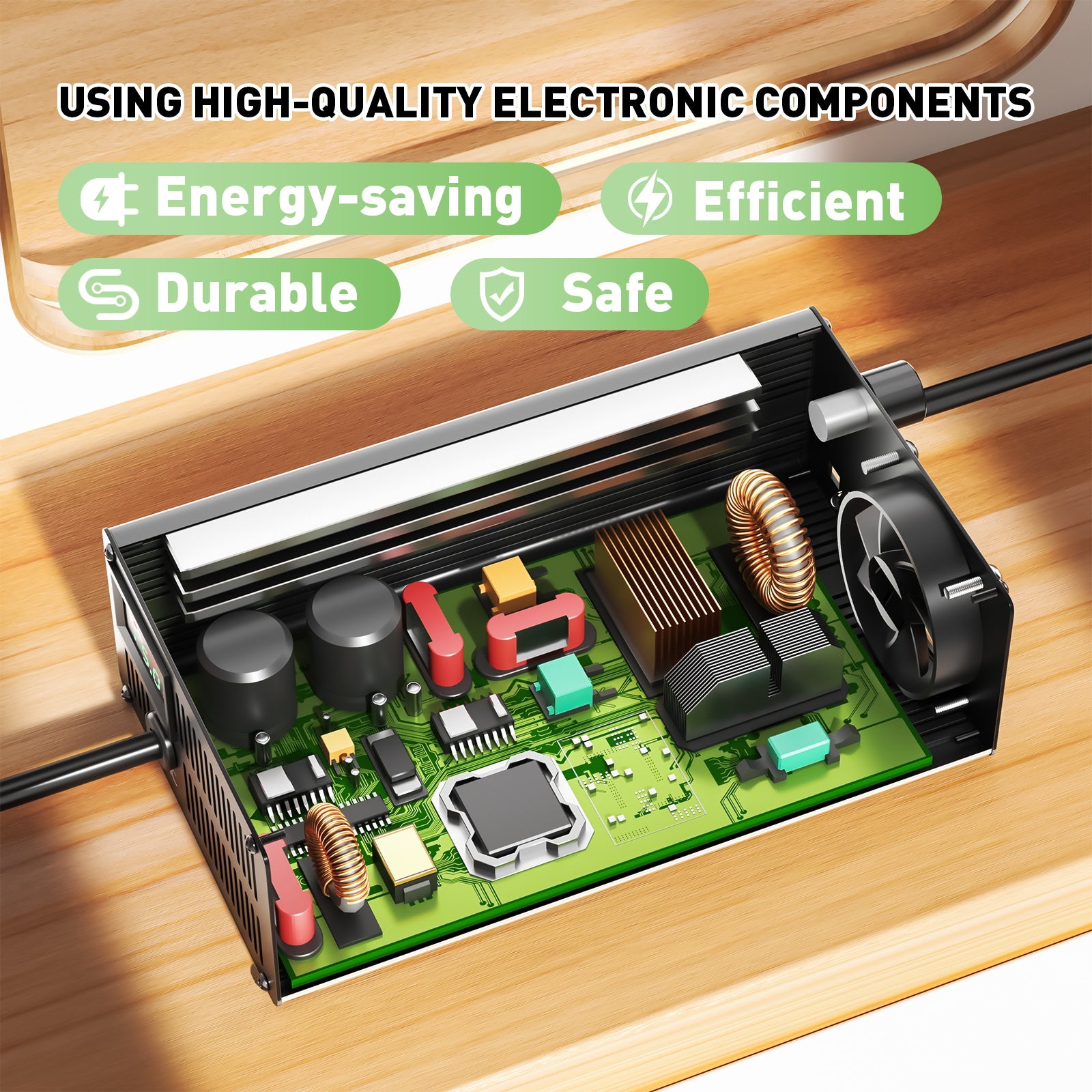 NOEIFEVO 51.2V 48V 16S Lithium LiFePO4 Nabíječka baterií, Výstupní napětí 58.4V, Nastavení proudu 1–15A, Pomalé nabíjení a rychlé nabíjení (MLC1300)