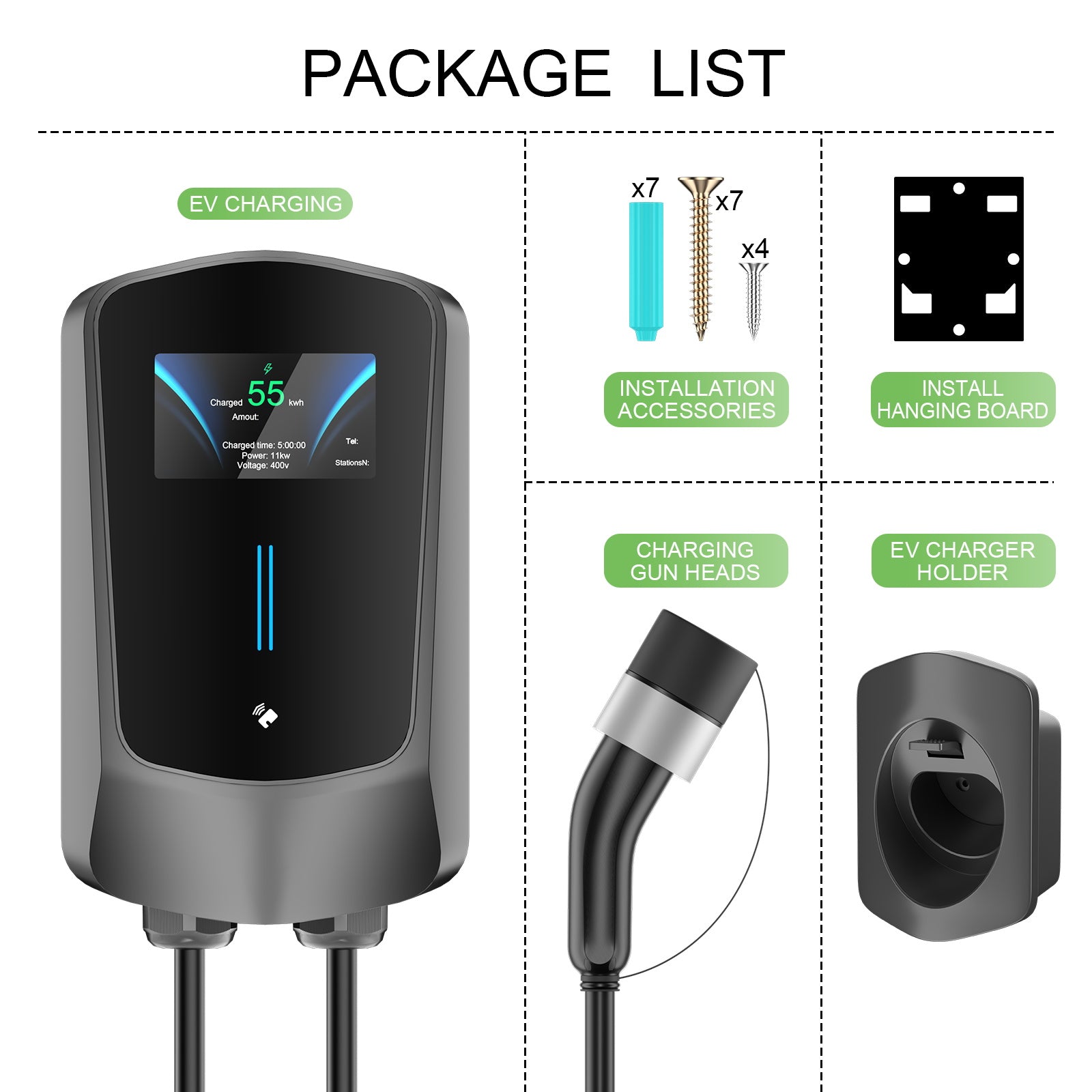 Noeifevo Q6 7KW 11KW 22KW EV wallbox laadstation, 5M snellaadkabel waterdicht, WiFi optioneel
​