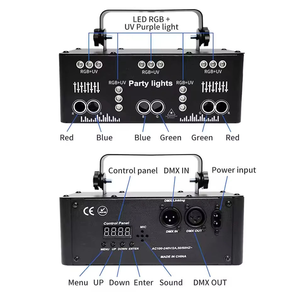 Discolys Partylys, LED RGB-lys DJ-projektor musikkstyrt DJ-discolys, DMX-effektspot for KTV, familietreff, bryllup, bursdag, Halloween