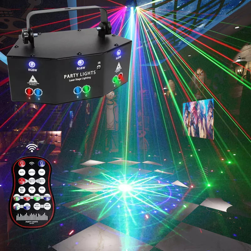 Discolys Partylys, LED RGB-lys DJ-projektor musikkstyrt DJ-discolys, DMX-effektspot for KTV, familietreff, bryllup, bursdag, Halloween