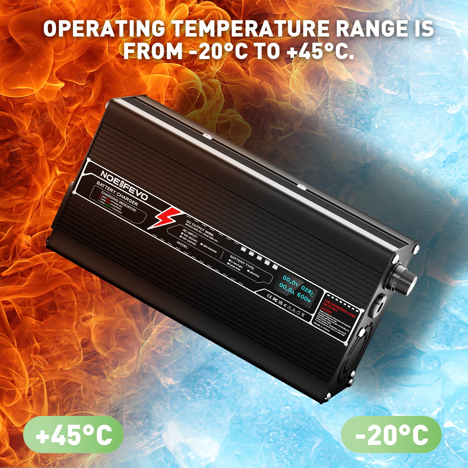 NOEIFEVO 73V 6A LiFePO4-Batterieladegerät voor 20S 64.0V LiFePO4-lithiumbatterij, LED-indicator, aluminium behuizing