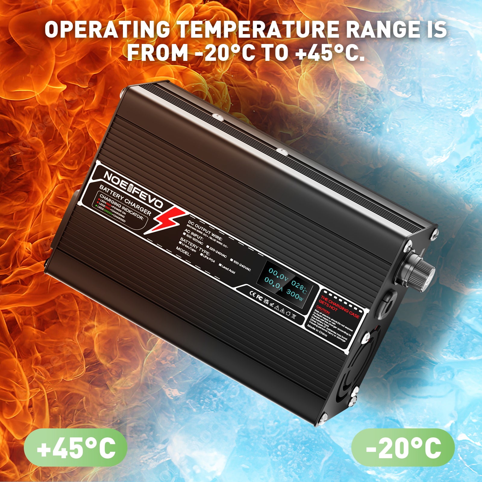 NOEIFEVO 50.4V 2.5A Lithium-Ladegerät für 12S 44.4V Li-Ion Lipo-Batterien, mit LCD-Anzeige, Kühlventilator, automatischer Abschaltung