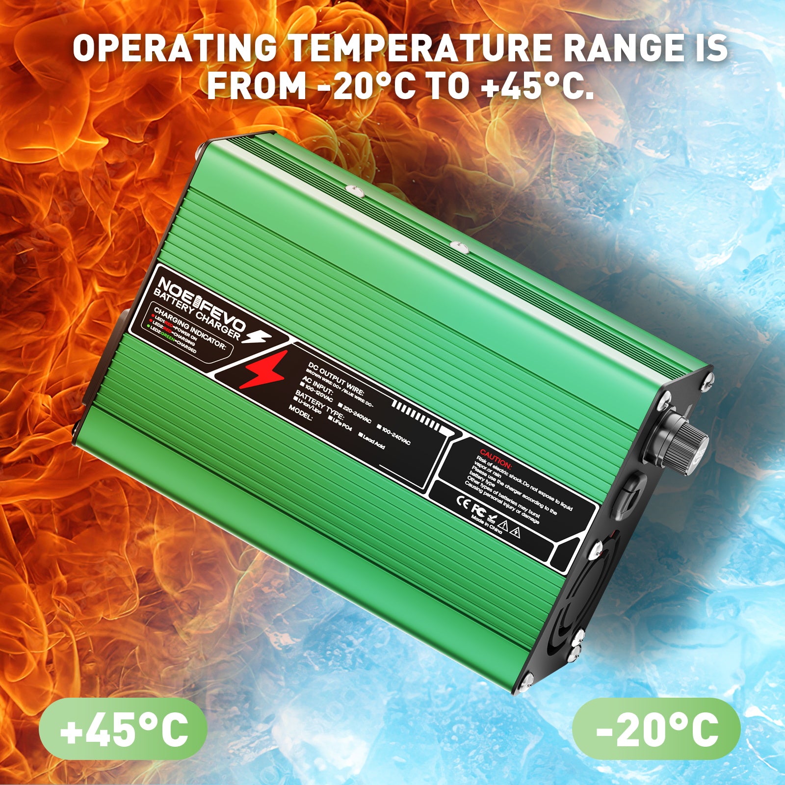 NOEIFEVO 58.8V 3A Carregador de Bateria de Lítio para Baterias Li-Ion Lipo 14S 51.8V, Ventilador de Refrigeração, Desligamento Automático (VERDE)