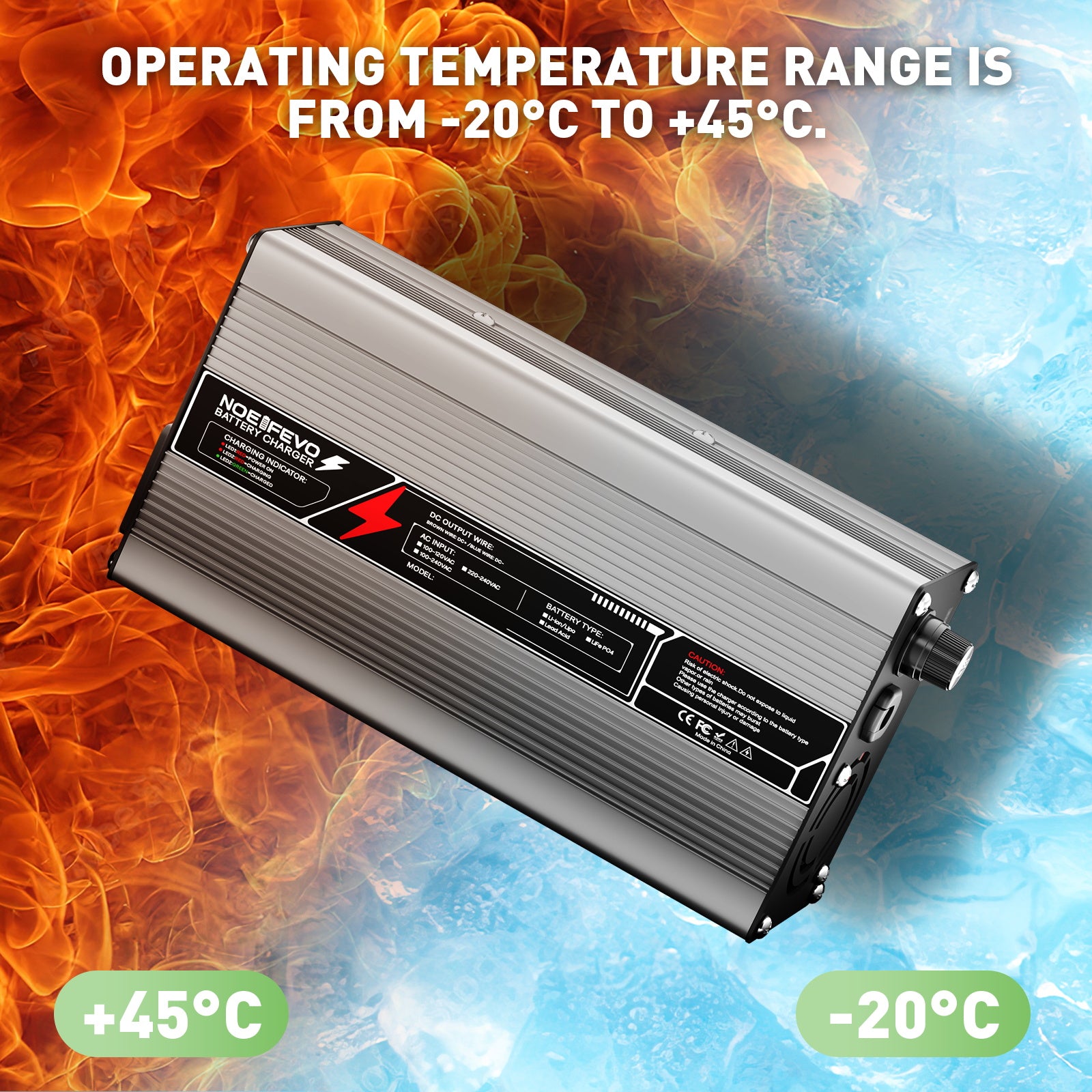 NOEIFEVO 43,8 V 10 A LiFePO4 Batterijlader voor 38,4 V 10S-batterij, automatische uitschakeling, aluminium behuizing, met ventilator (Zilver)