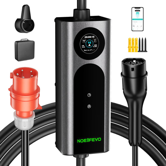 NOEIFEVO Q21W Wlan elektrische auto Oplader mobiele Wallbox 11kW met APP afstandsbediening, 5m/10m Type2 CEE16A 3 fase laadkabel 