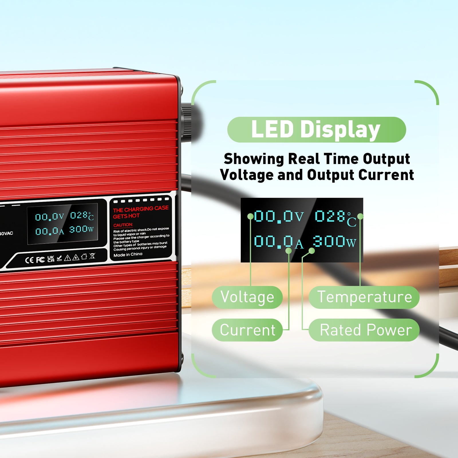 NOEIFEVO 50.4V 2A 2.5A 3A Lithium-Ladegerät für 12S 44.4V Li-Ion Lipo-Batterien, Kühlventilator, automatischer Abschaltung(RED)