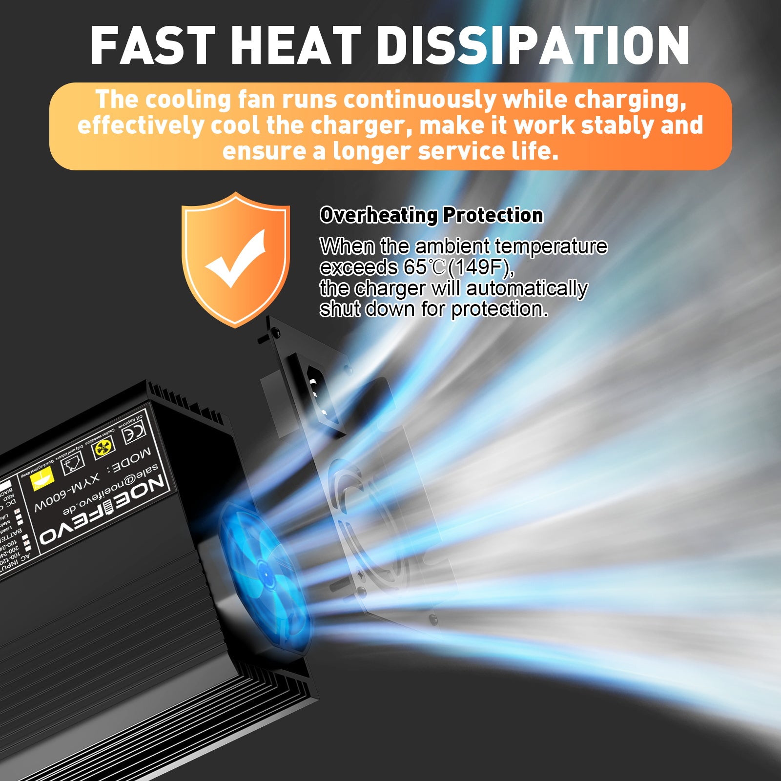 Noeifevo 12V 12,8V 30A Lithium LiFePO4 batteriladdare, laddningsspänning 14,6V, 0V BMS aktivering, automatisk avstängning, aluminiumhus