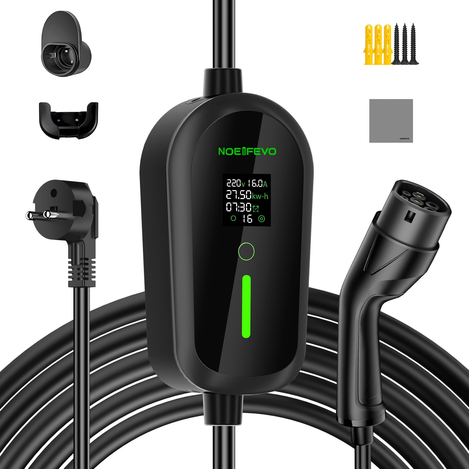Noeifevo Portable Type 2/Type 1 3,6KW 16A EV-oplader, 5m/10m/15m Mobil EV-opladerkabel med Schuko 