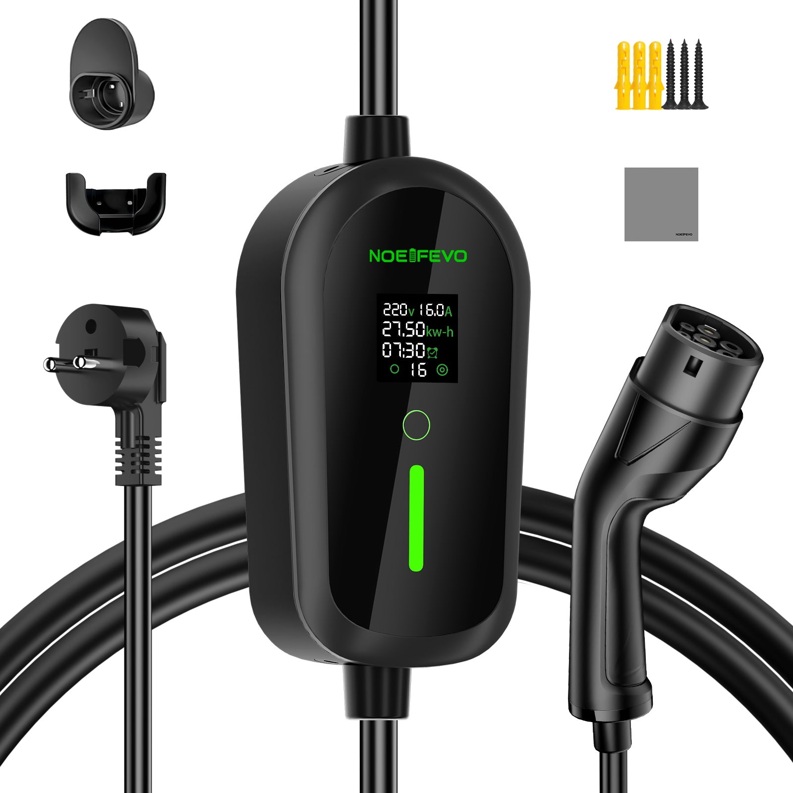 Noeifevo Portable Type 2/Type 1 3,6KW 16A EV-oplader, 5m/10m/15m Mobil EV-opladerkabel med Schuko 