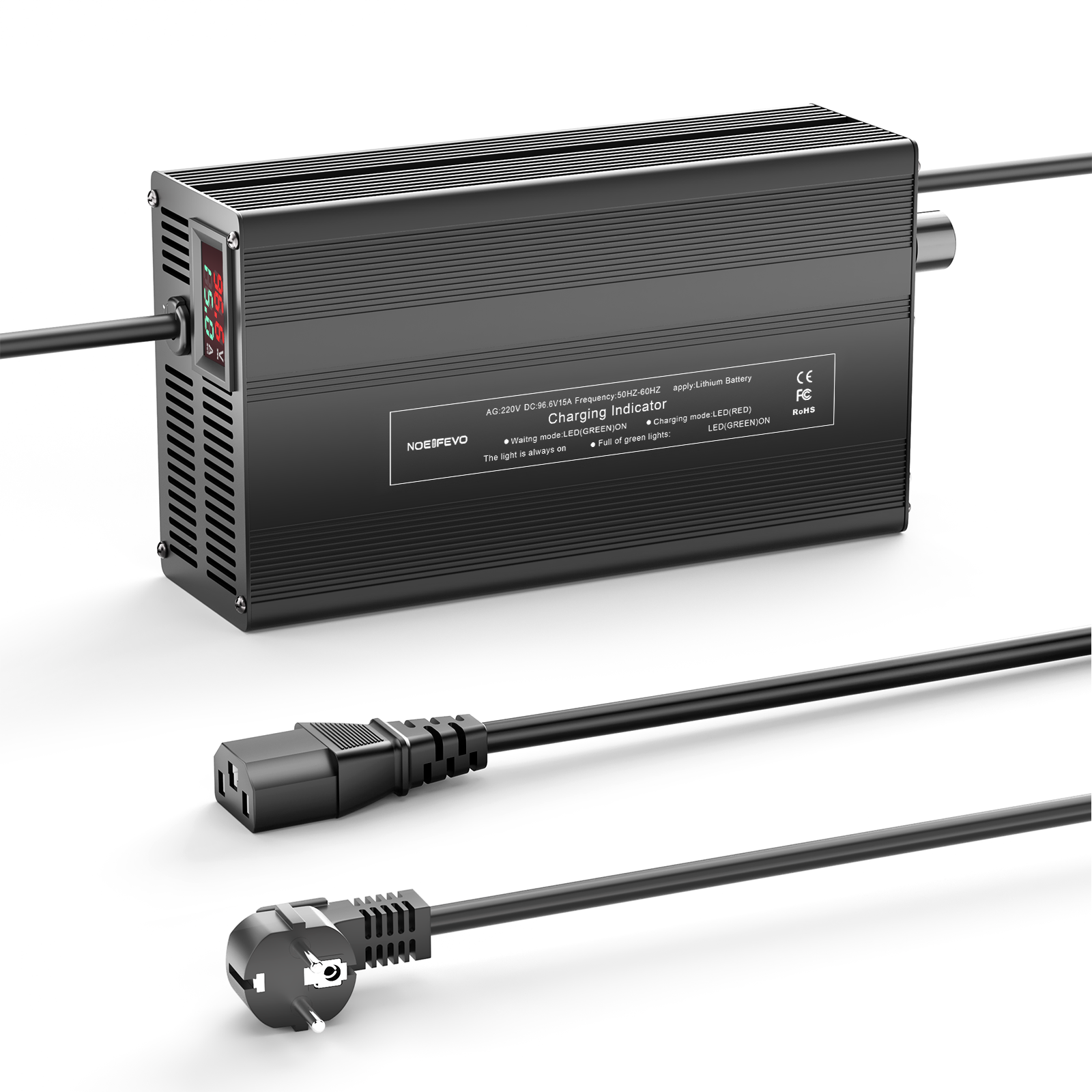 NOEIFEVO 96.6V 1A-15A Lithium-Batterieladegerät für 85.1V（84V) 23S Lithium-Li-Ionen-Lipo-Batterie, LCD-Anzeige, Strom einstellbar